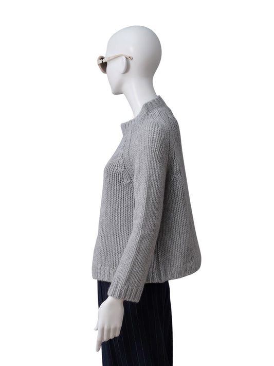 Grau melierte Kaschmir-Strickjacke von S.Marlon – Ansicht 3