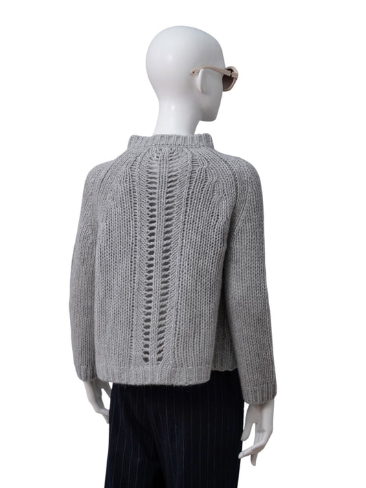 Grau melierte Kaschmir-Strickjacke von S.Marlon – Ansicht 5