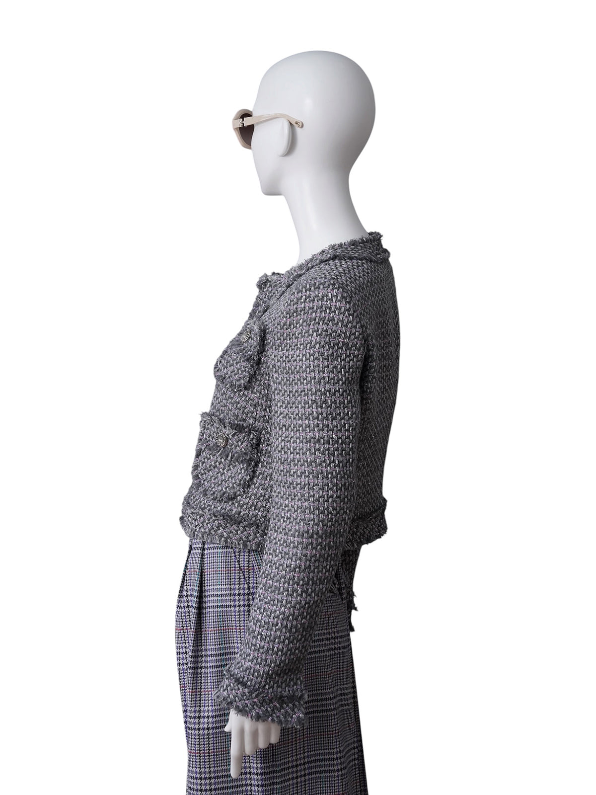 Graue Tweedjacke mit ausgefransten Kanten von Maison Common – Ansicht 5