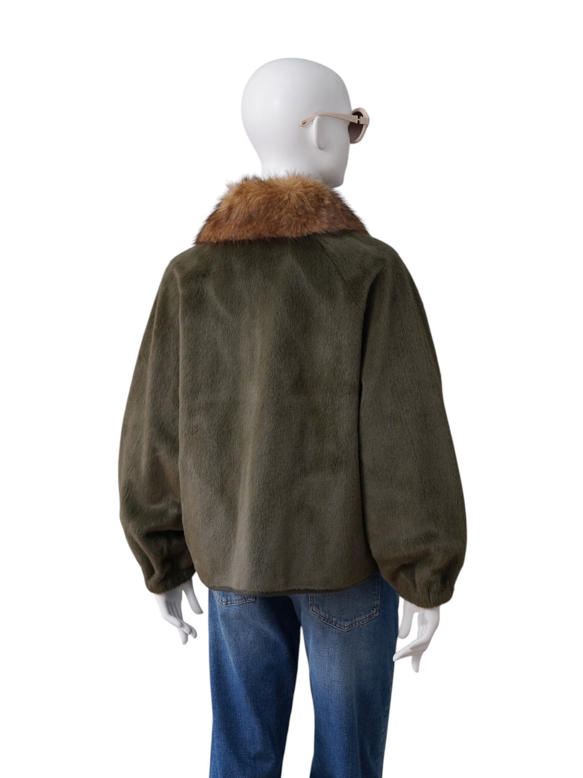 Dunkelgrüne Kunstfell-Jacke mit Zobel-Kragen von Betta Corradi – Ansicht 5