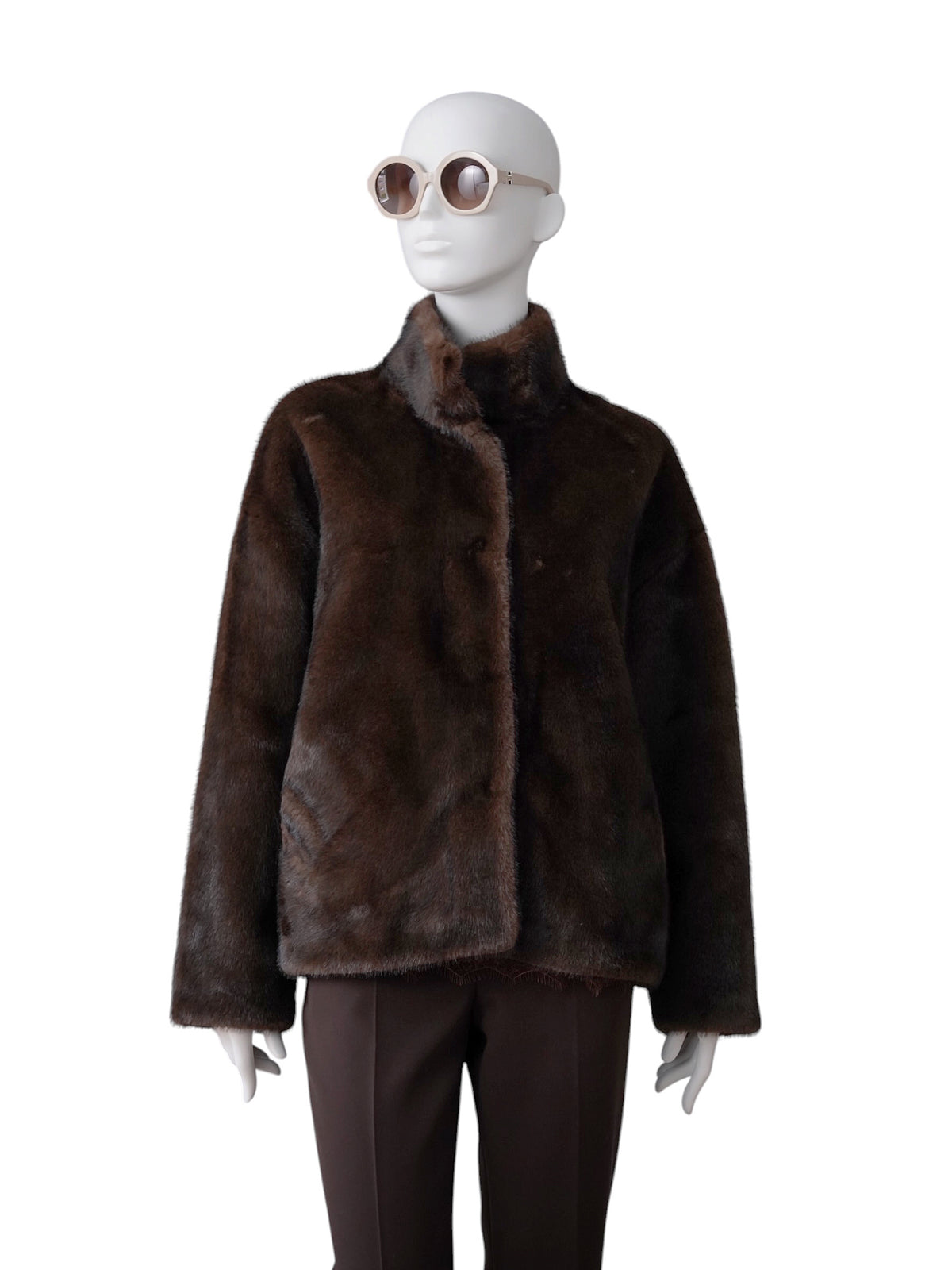 Dunkelbraune Kunstfell-Jacke im Nerz-Look von Betta Corradi