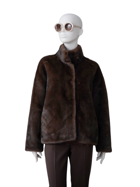 Dunkelbraune Kunstfell-Jacke im Nerz-Look von Betta Corradi
