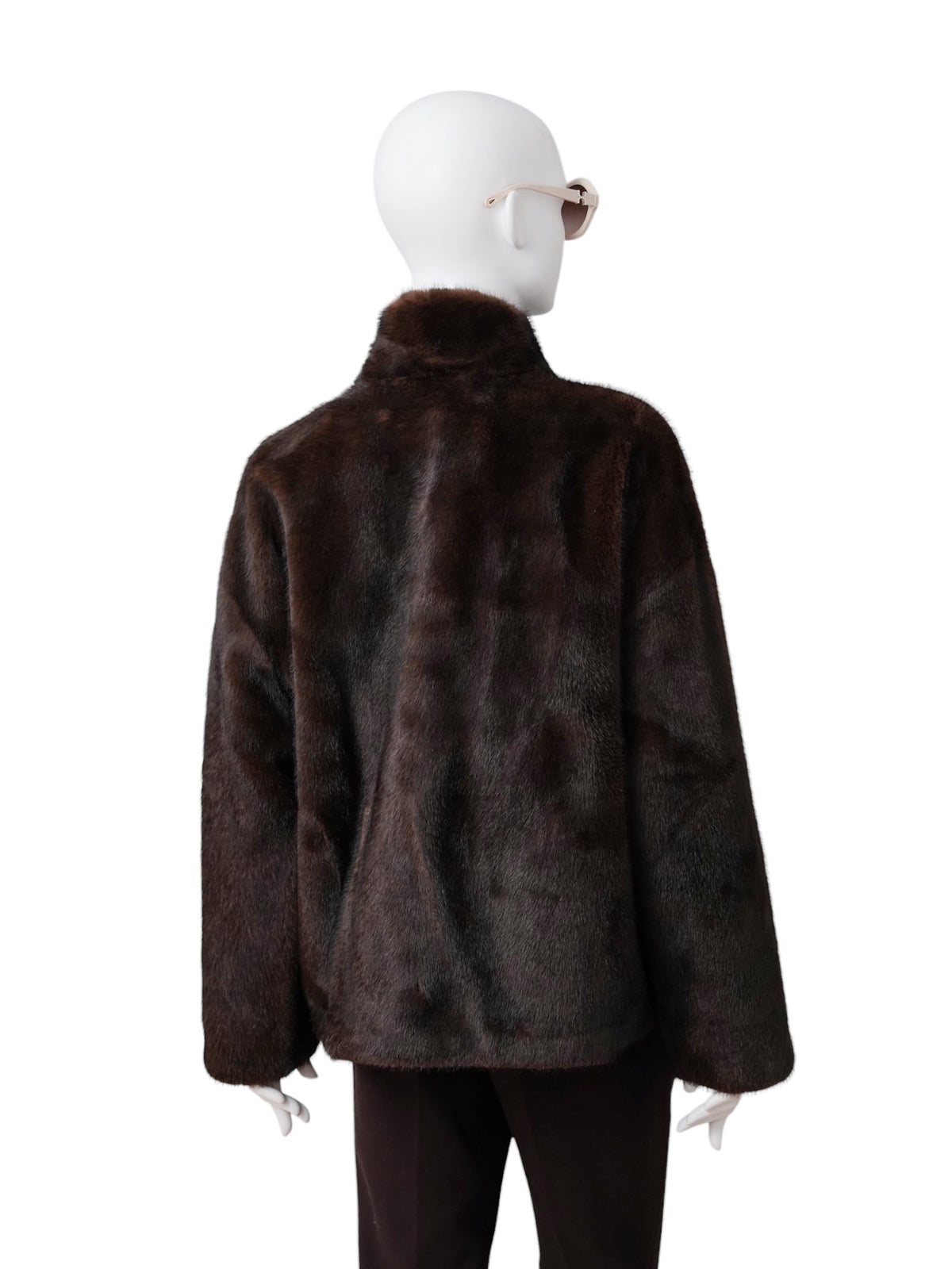 Dunkelbraune Kunstfell-Jacke im Nerz-Look von Betta Corradi – Ansicht 3
