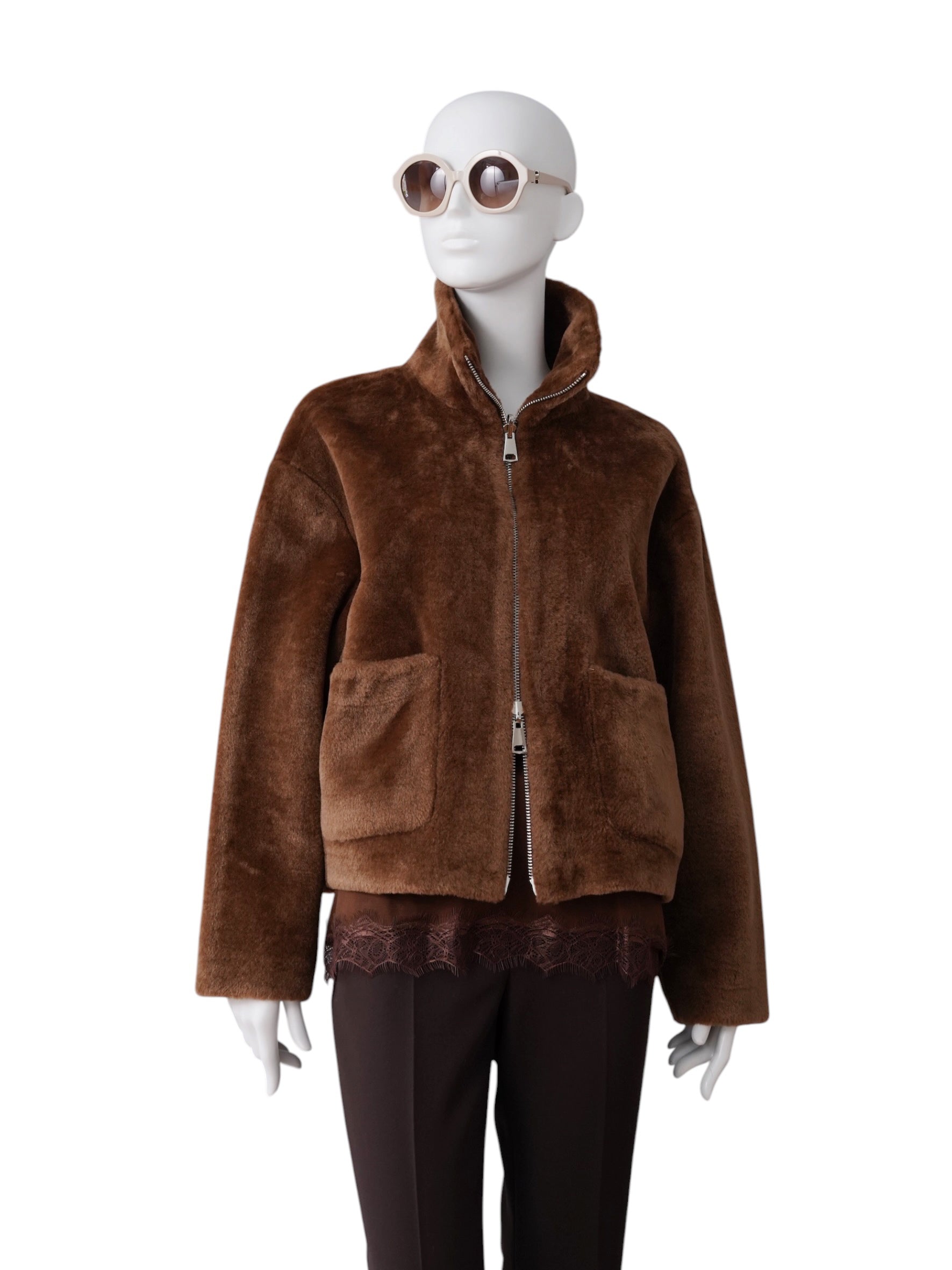 Karamellbraune Wendejacke aus Kunstfell und Velours von Betta Corradi