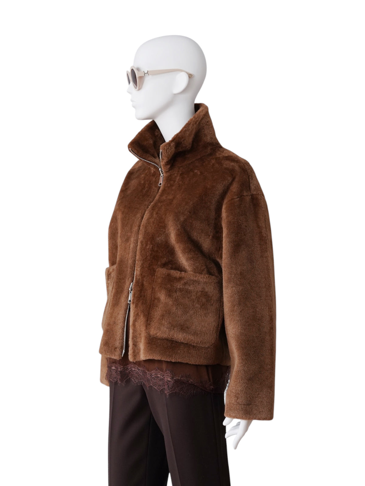 Karamellbraune Wendejacke aus Kunstfell und Velours von Betta Corradi – Ansicht 6