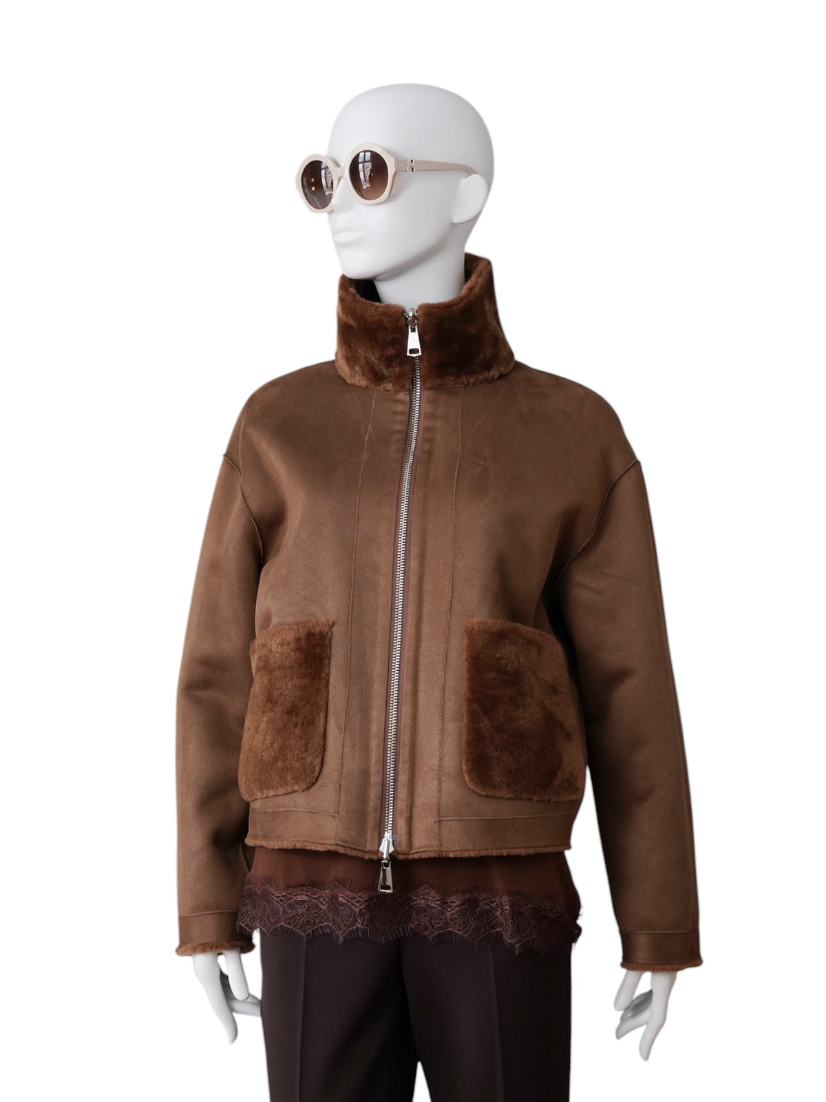 Karamellbraune Wendejacke aus Kunstfell und Velours von Betta Corradi – Ansicht 4