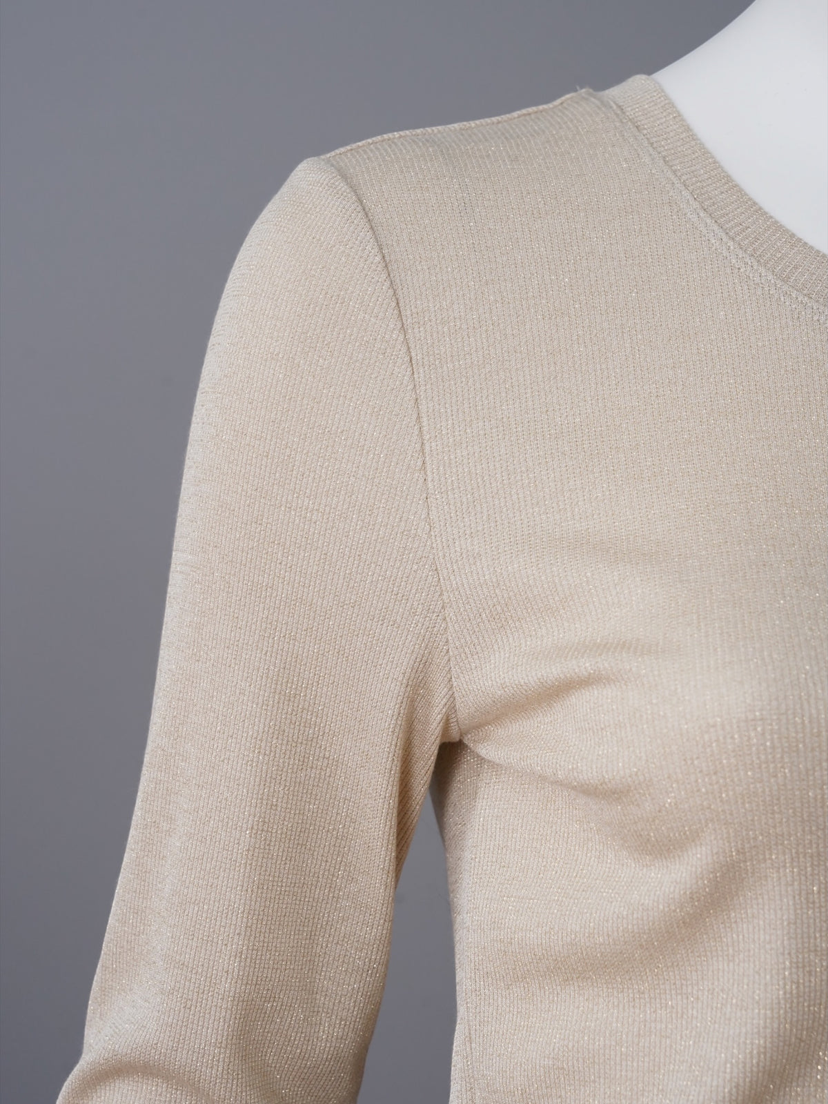Sandbeiges Langarmshirt in Lurex-Optik von S.Marlon – Ansicht 2