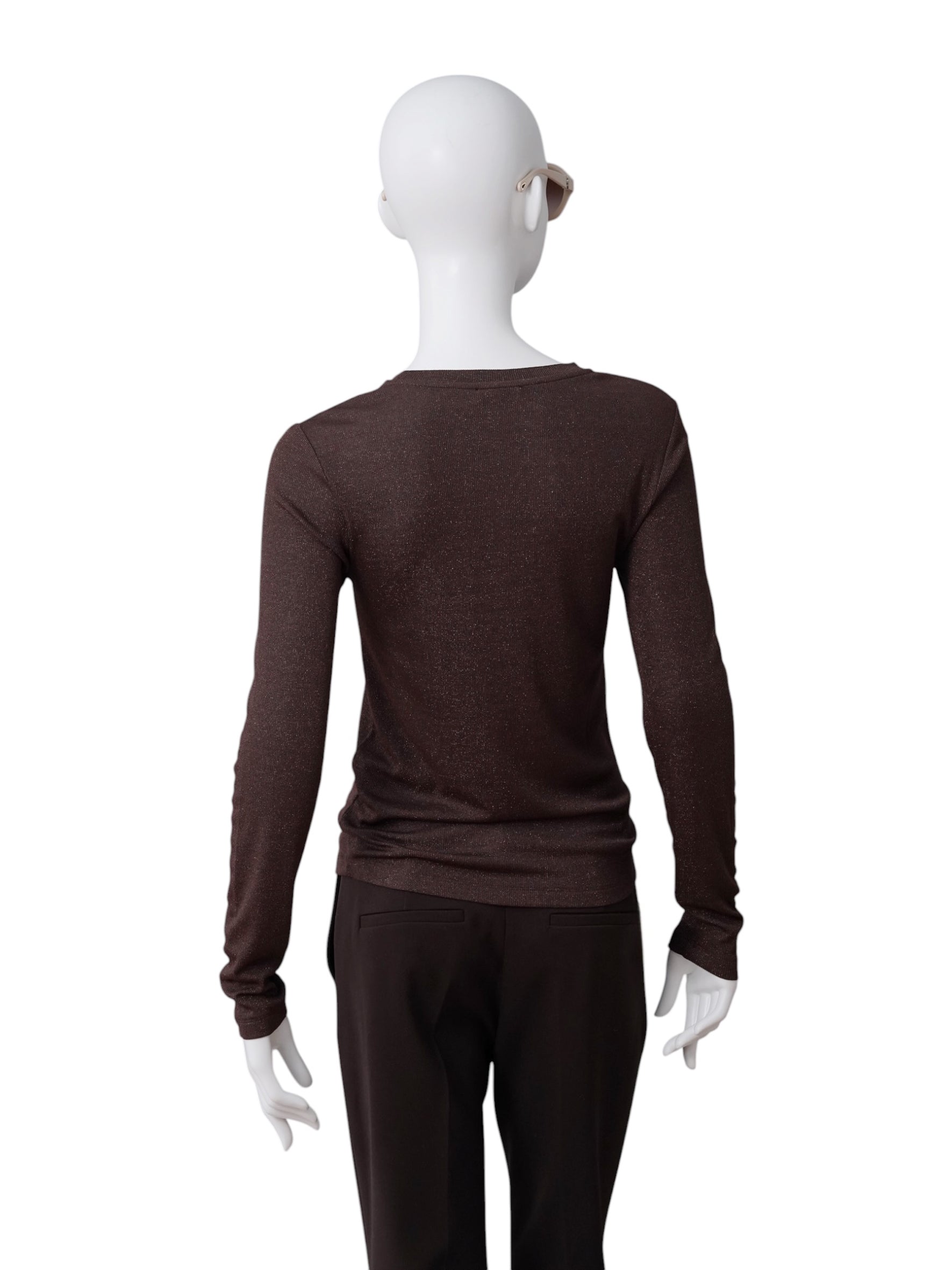Schokoladenbraunes Langarmshirt in Lurex-Optik von S.Marlon – Ansicht 3