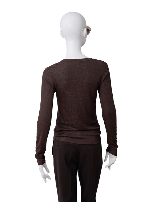 Schokoladenbraunes Langarmshirt in Lurex-Optik von S.Marlon – Ansicht 3