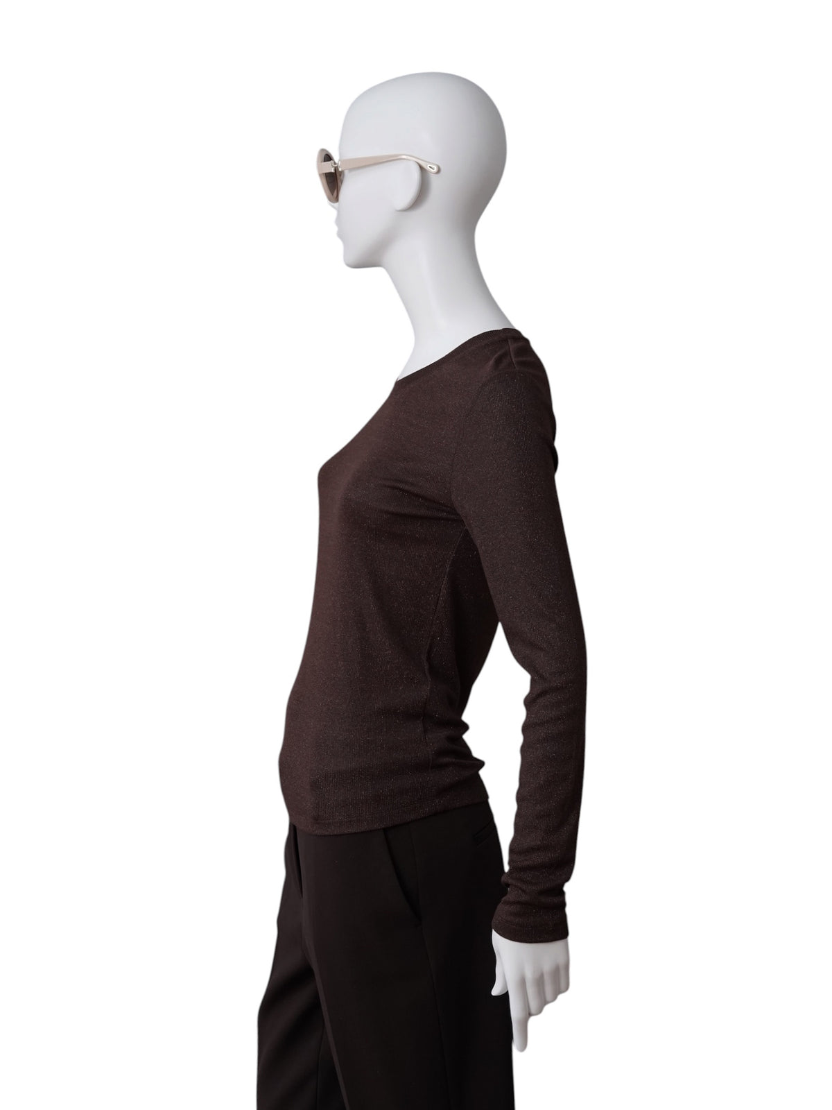 Schokoladenbraunes Langarmshirt in Lurex-Optik von S.Marlon – Ansicht 4