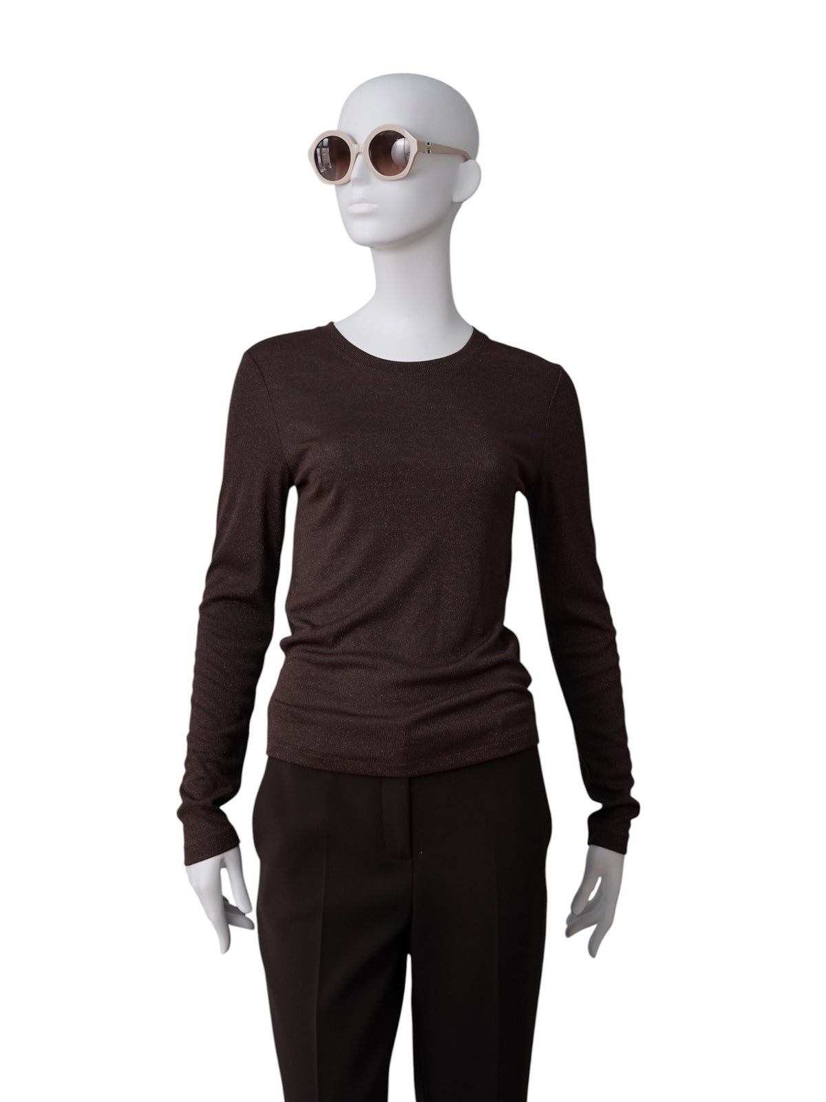 Schokoladenbraunes Langarmshirt in Lurex-Optik von S.Marlon