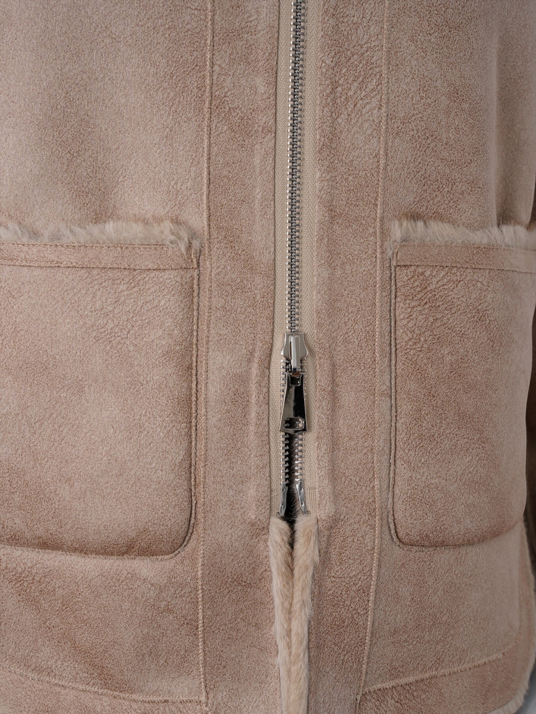 Beige wendbare Kunstfell-Jacke mit Kapuze von Betta Corradi – Ansicht 4