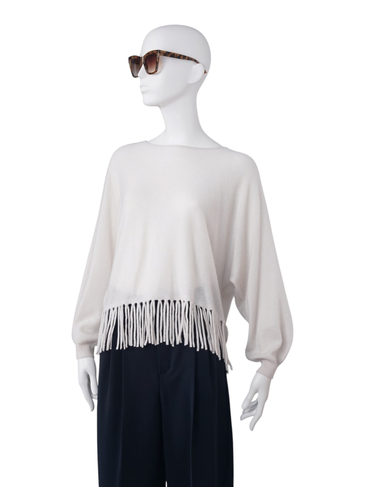 Cremefarbener Cashmere-Pullover mit Fransensaum von S.Marlon – Ansicht 5