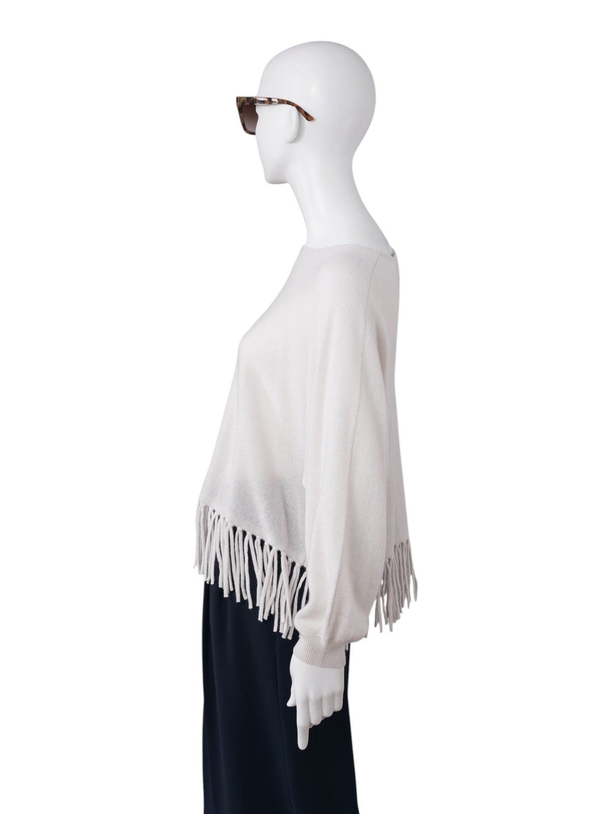 Cremefarbener Cashmere-Pullover mit Fransensaum von S.Marlon – Ansicht 3