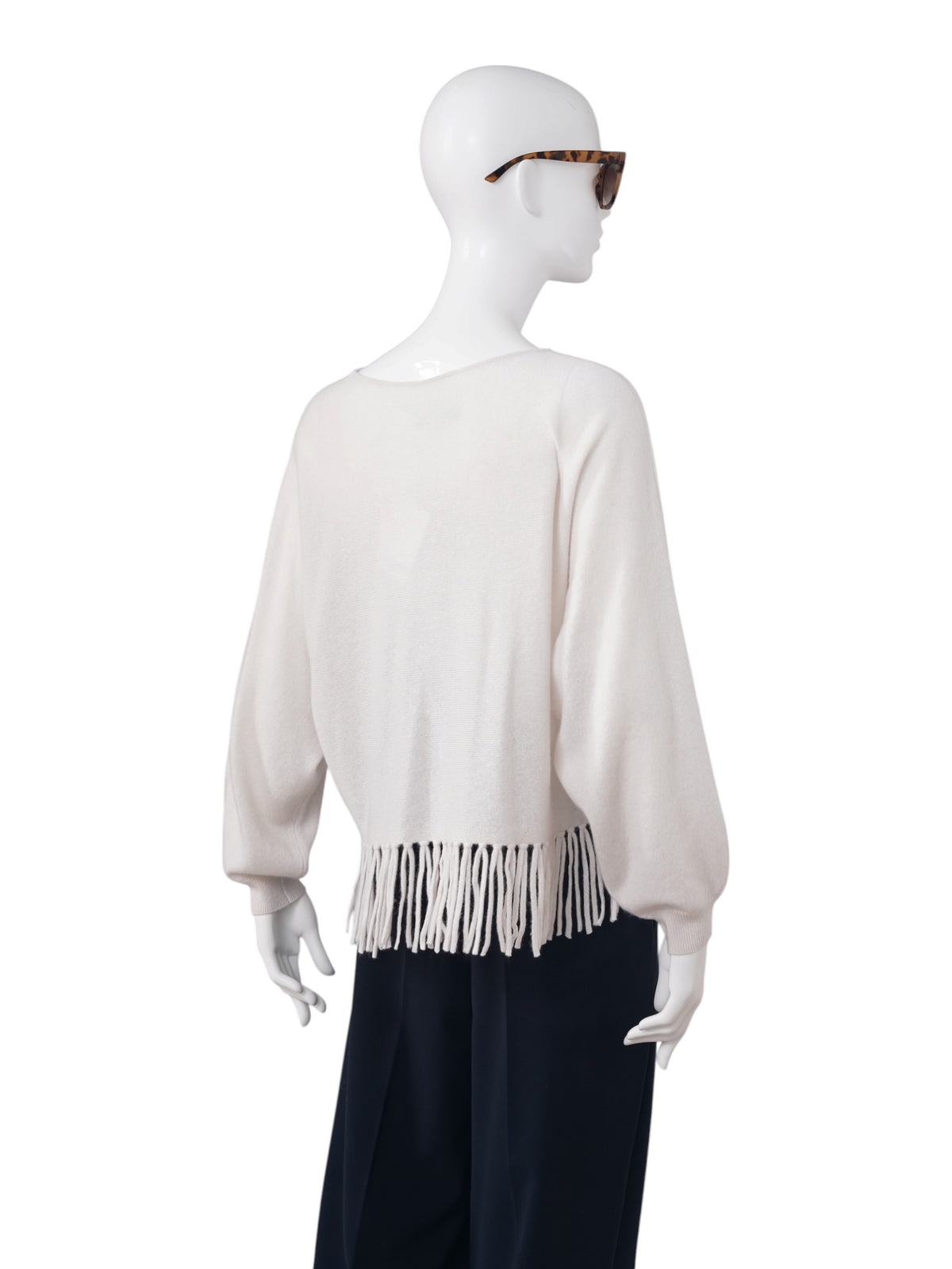 Cremefarbener Cashmere-Pullover mit Fransensaum von S.Marlon – Ansicht 4