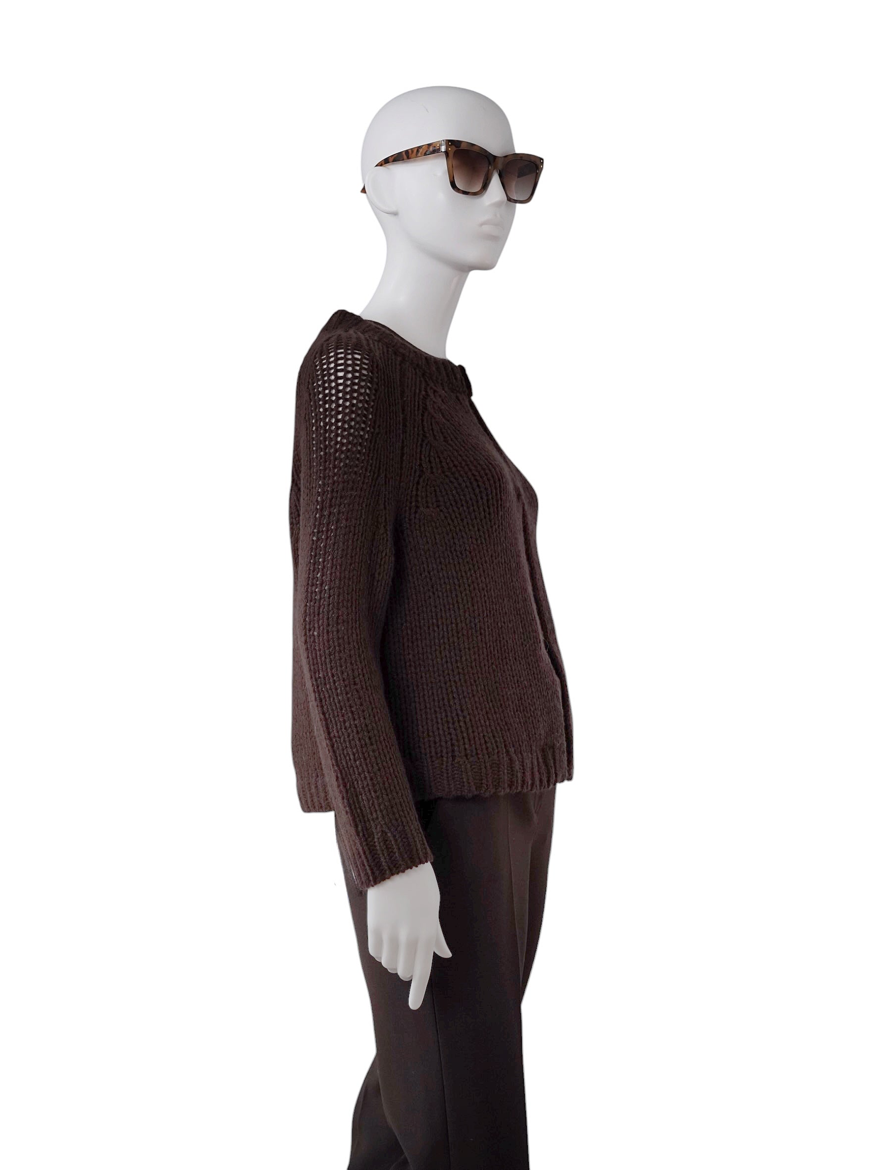 Dunkelbraune Cashmere-Strickjacke von S.Marlon – Ansicht 3