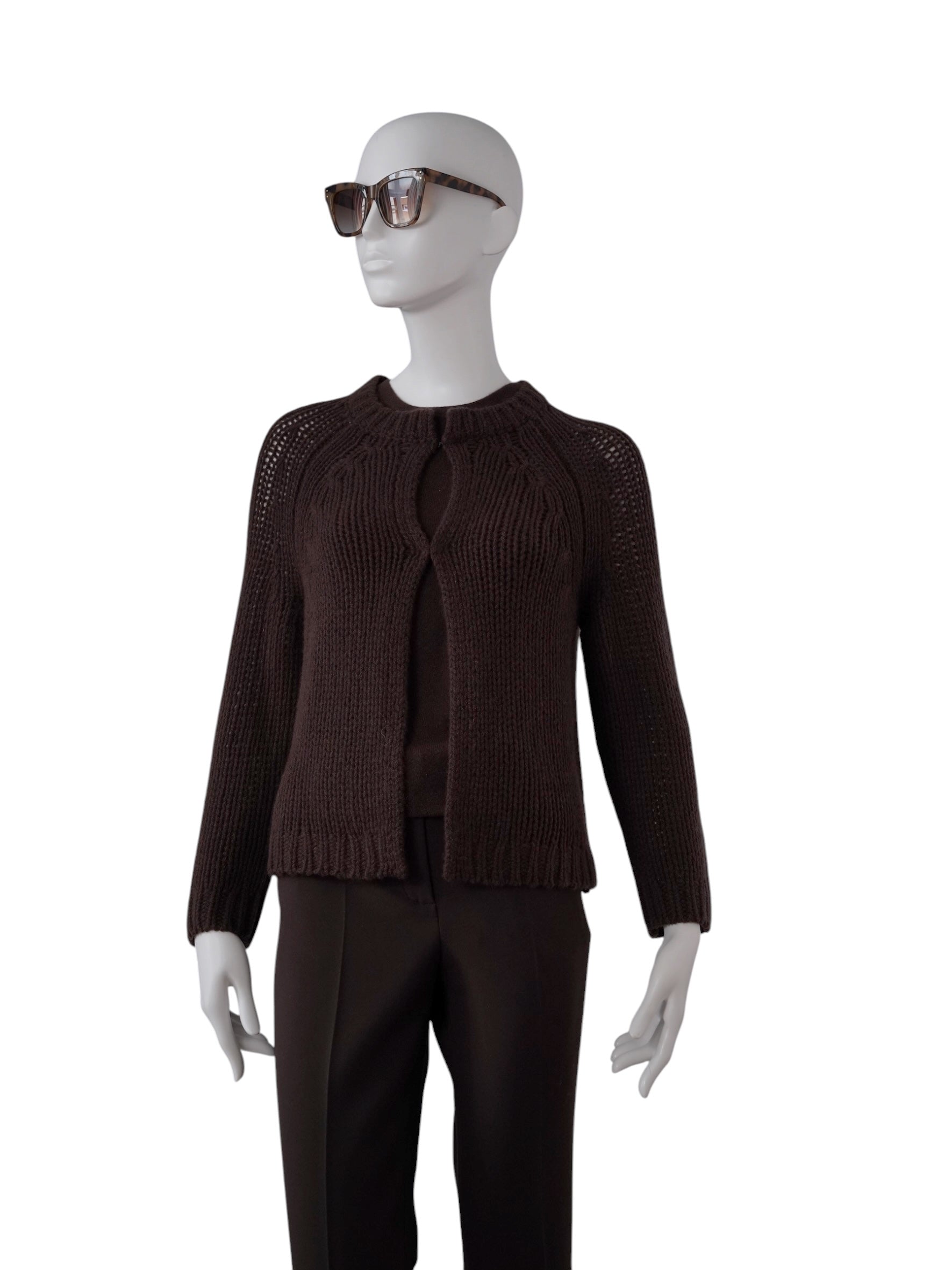 Dunkelbraune Cashmere-Strickjacke von S.Marlon