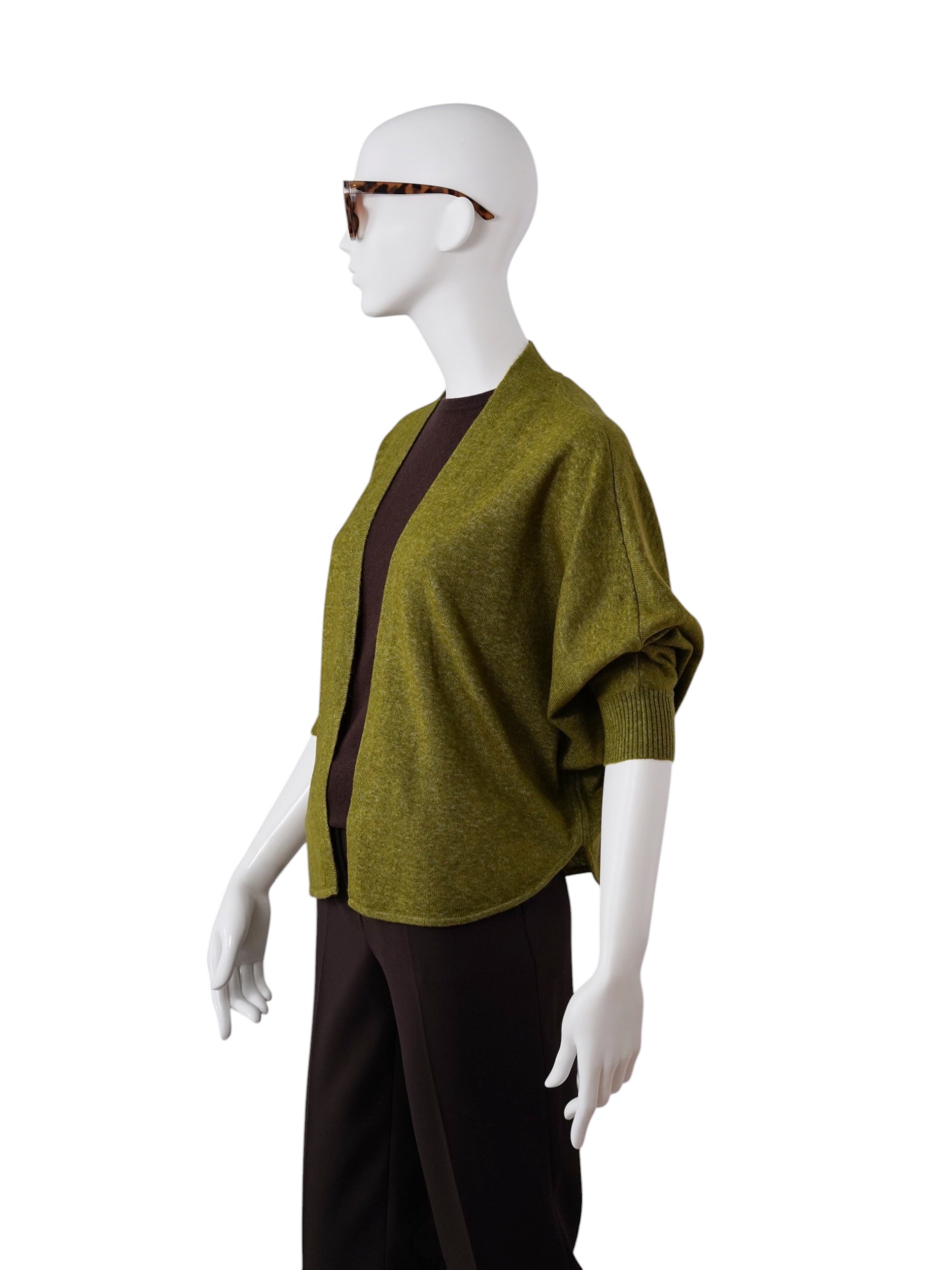 Olivgrüne offene Strickjacke aus Wolle und Lyocell von S.Marlon – Ansicht 2