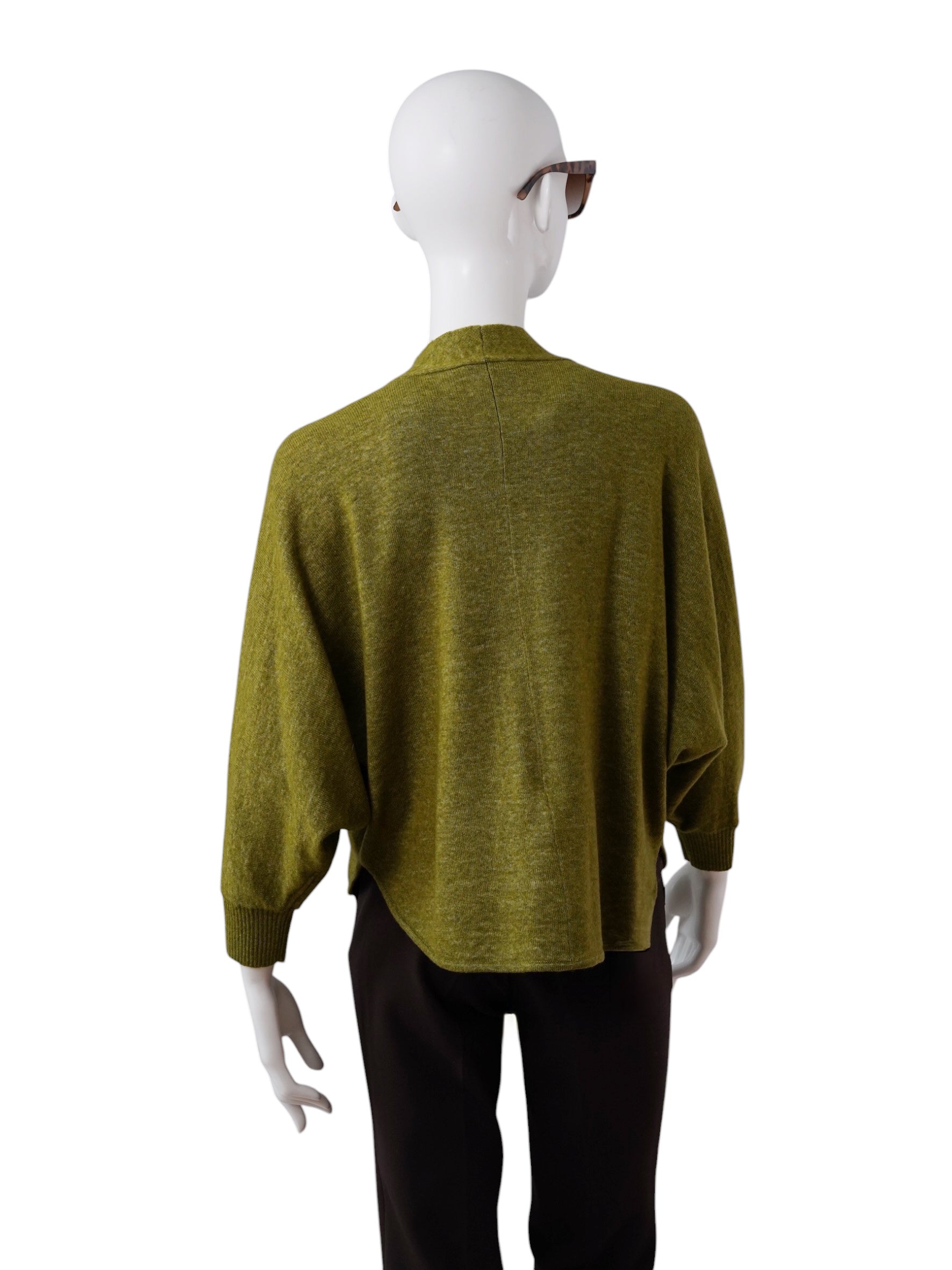 Olivgrüne offene Strickjacke aus Wolle und Lyocell von S.Marlon – Ansicht 3