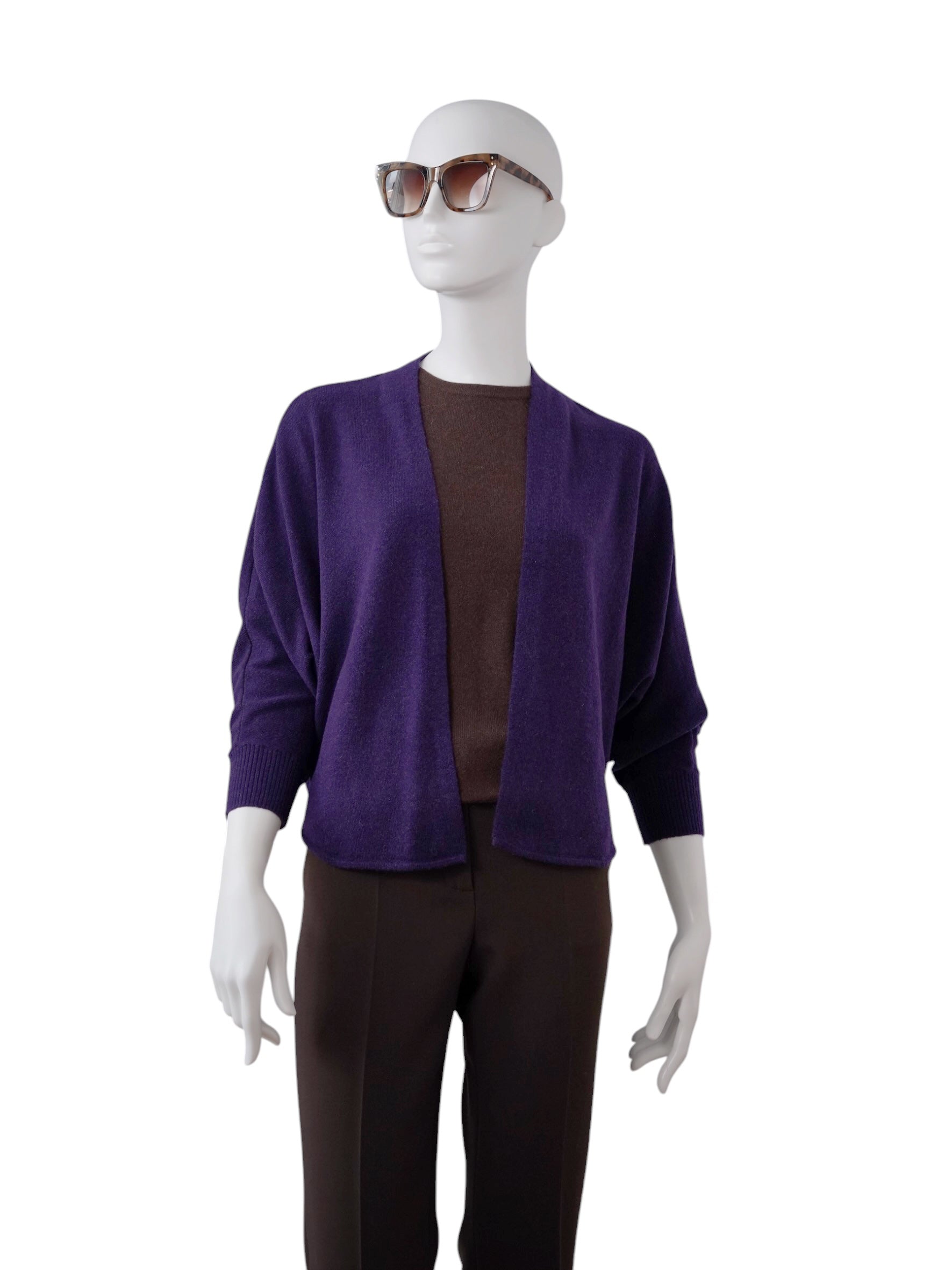 Lila offene Strickjacke aus Wolle und Lyocell von S.Marlon