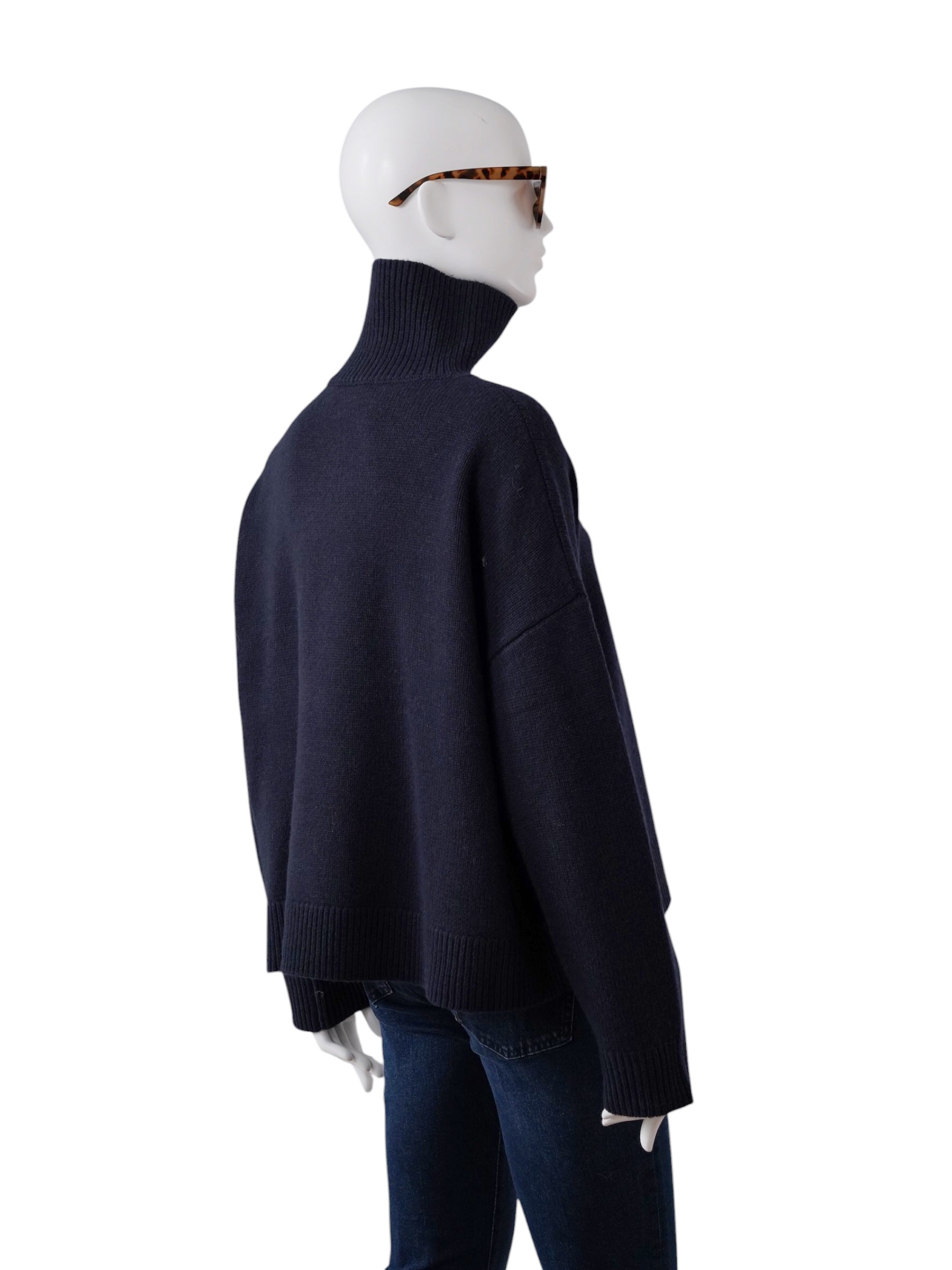Dunkelblauer Rollkragenpullover aus Wolle von FFC – Ansicht 4