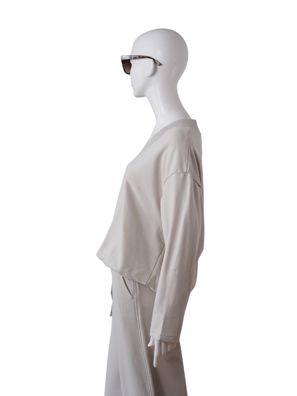 Steinfarbener V-Neck-Sweater mit Ballonärmeln von 10days – Ansicht 3