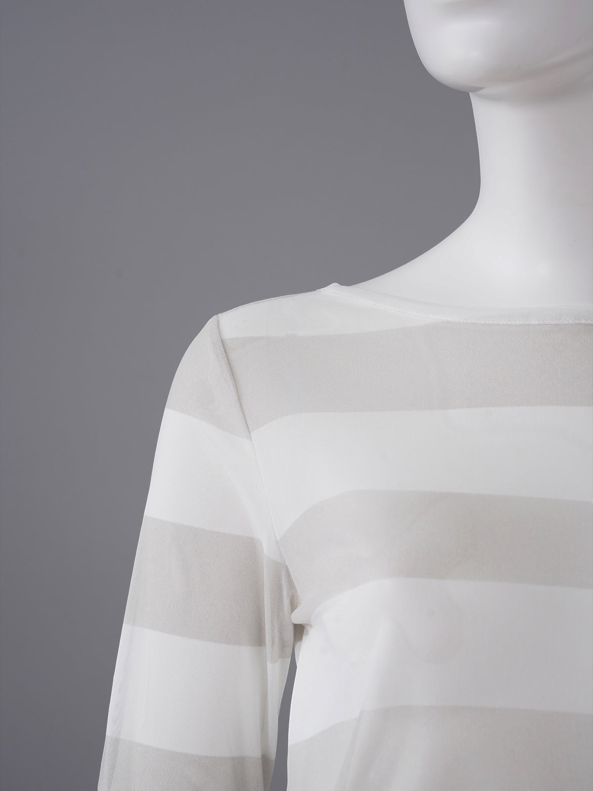 Weiß/Stone gestreiftes Mesh-Longsleeve von 10days – Ansicht 3