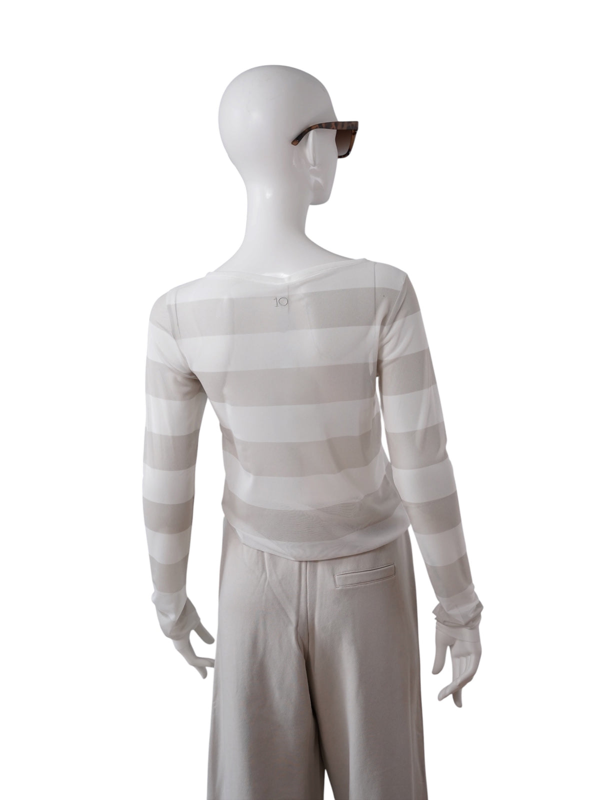 Weiß/Stone gestreiftes Mesh-Longsleeve von 10days – Ansicht 5