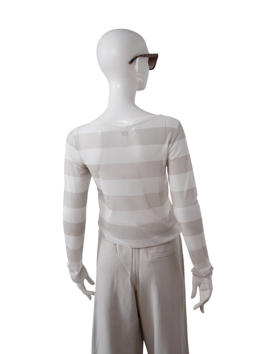 Weiß/Stone gestreiftes Mesh-Longsleeve von 10days – Ansicht 5