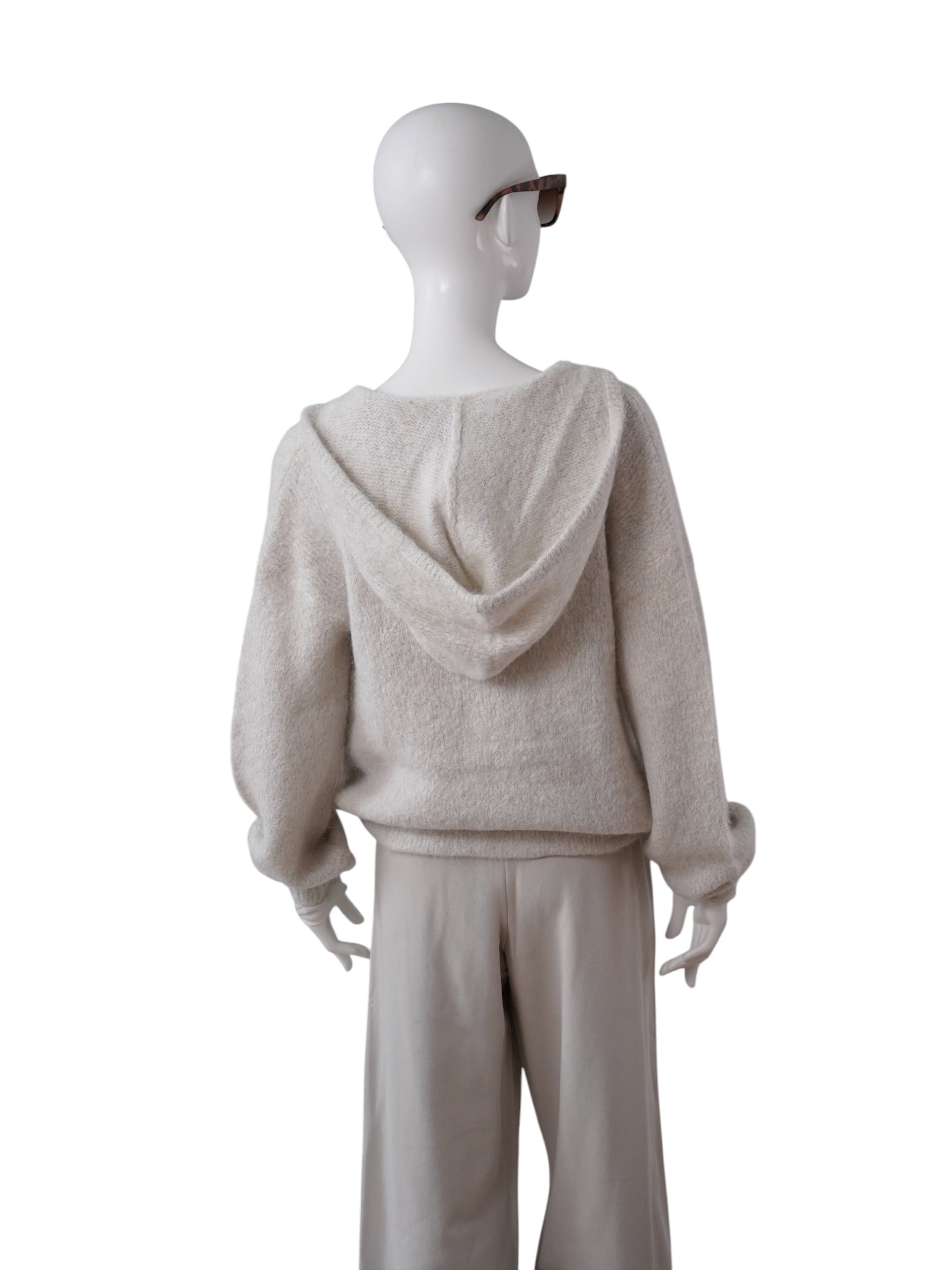 Ecrufarbener Kapuzen-Strickpullover aus Alpaka mit Lurex von 10days – Ansicht 3