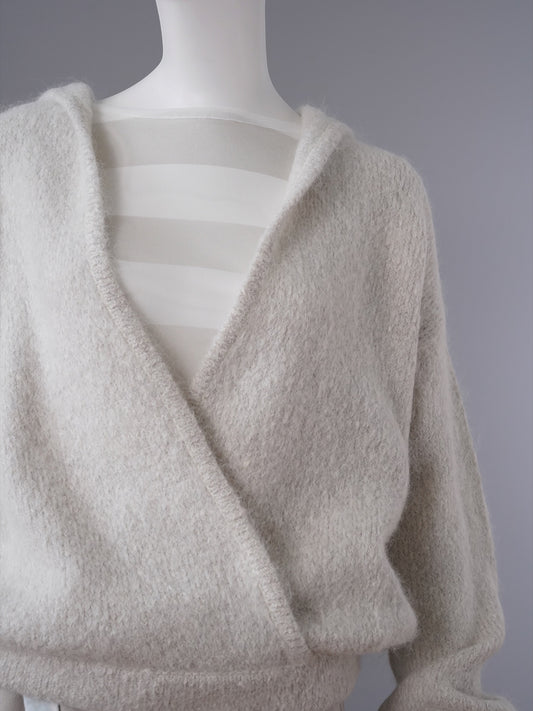 Ecrufarbener Kapuzen-Strickpullover aus Alpaka mit Lurex von 10days – Ansicht 2