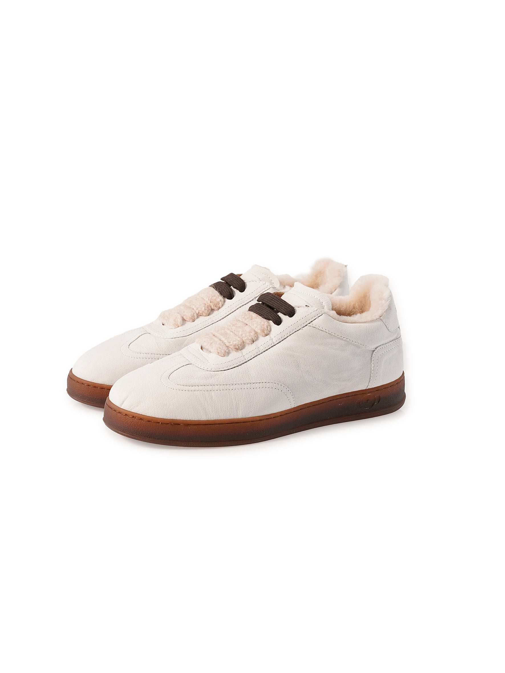 Weißer Leder-Sneaker mit Lammfell-Fütterung von Soldini