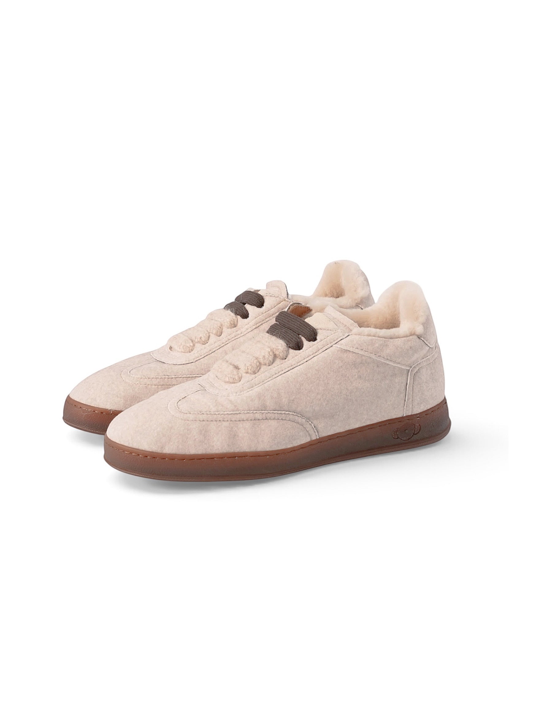 Cremefarbener Wollfilz-Sneaker mit Lammfell-Fütterung von Soldini