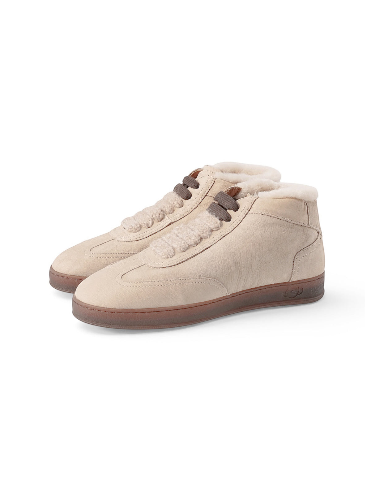 Cremefarbener High-Top-Sneaker von Soldini mit Lammfell-Fütterung