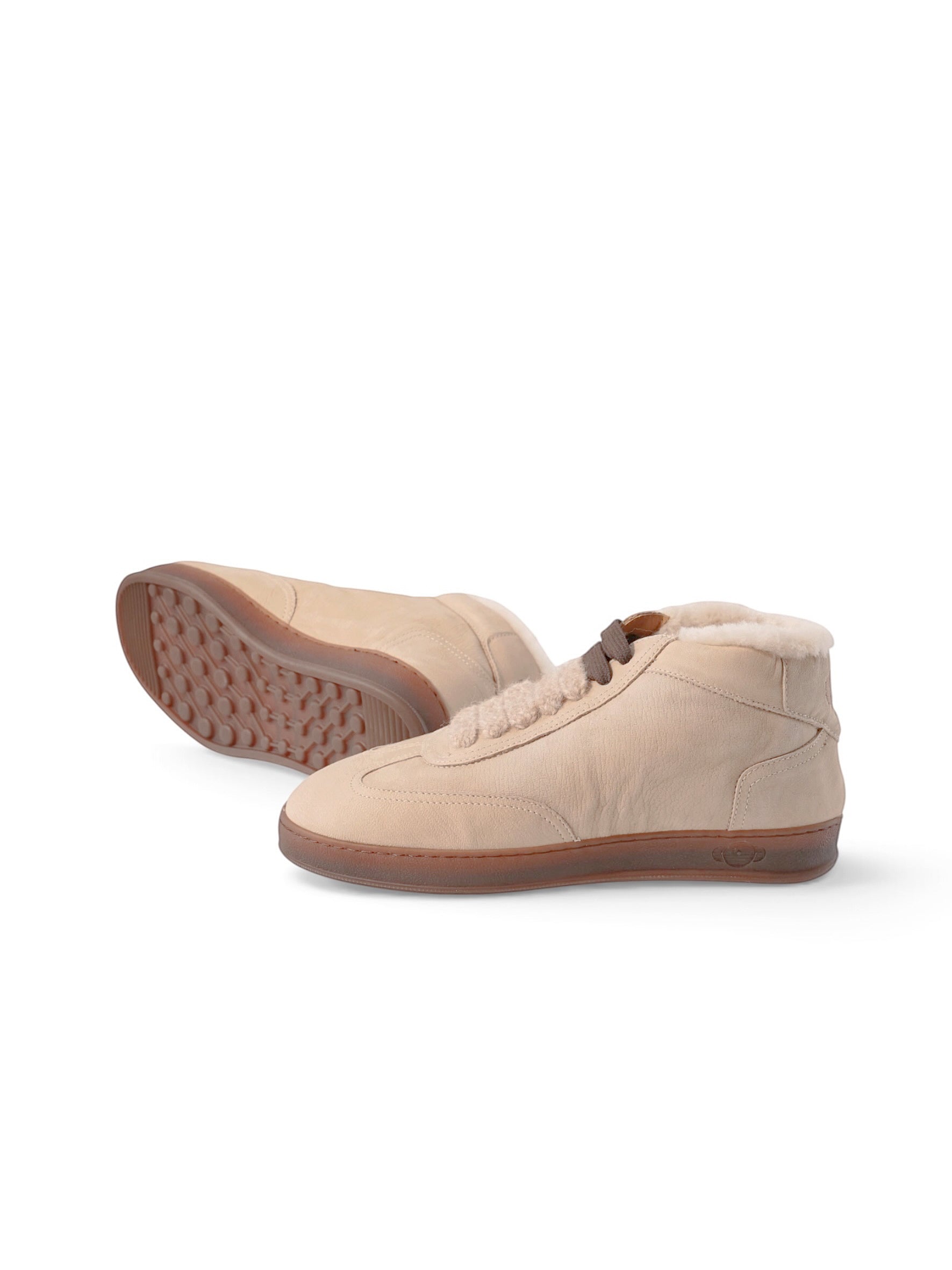Cremefarbener High-Top-Sneaker mit Lammfell-Fütterung von Soldini – Ansicht 2