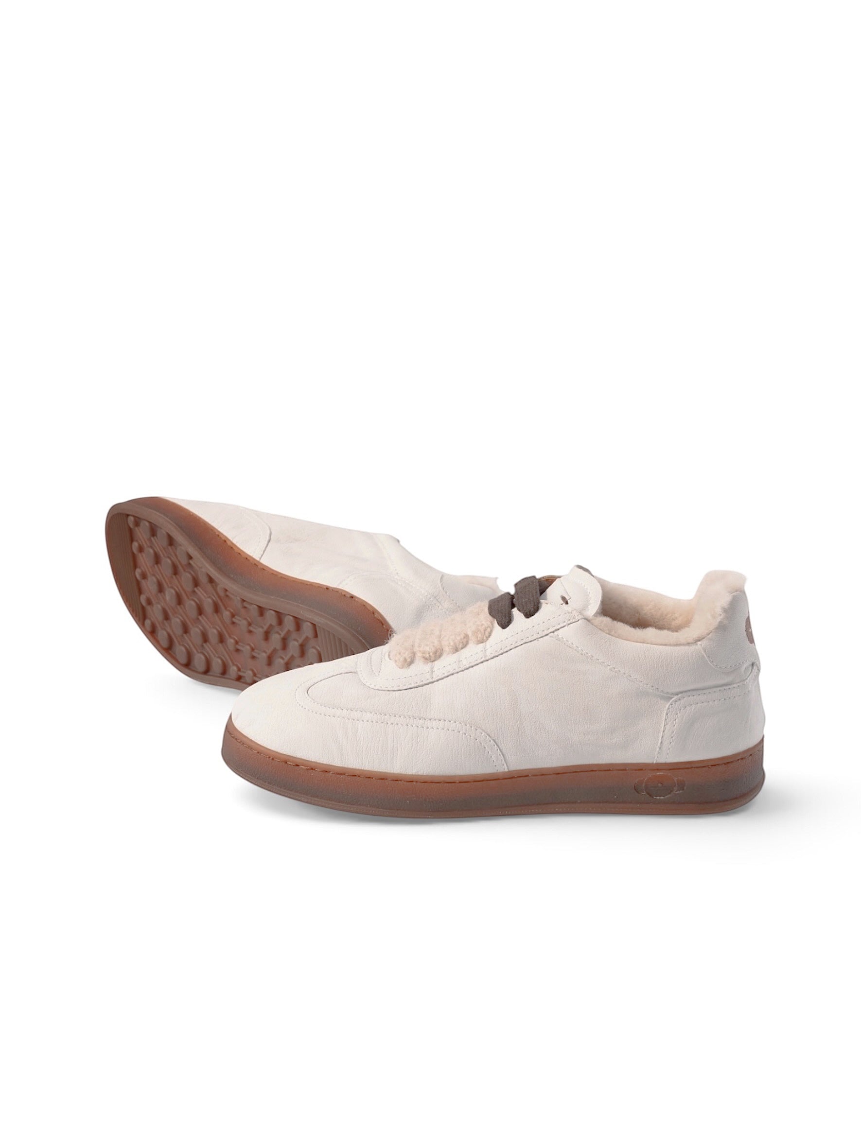 Weißer Leder-Sneaker mit Lammfell-Fütterung von Soldini – Ansicht 2