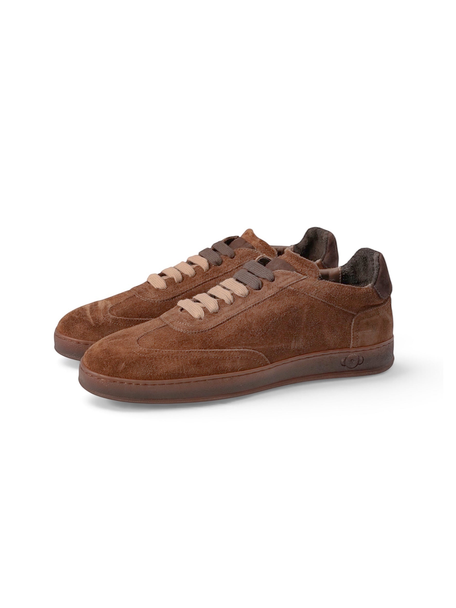 Brauner Veloursleder-Sneaker von Soldini mit Lammfell-Fütterung und zweifarbiger Kord-Schnürung
