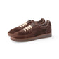Dunkelbrauner Veloursleder-Sneaker von Soldini mit kariertem Textilfutter und zweifarbiger Kord-Schnürung