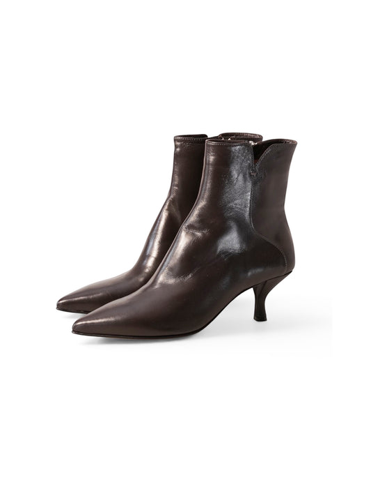 Dunkelbraune Pomme d'Or Stiefelette aus Glattleder mit spitzer Form und Kitten-Heel