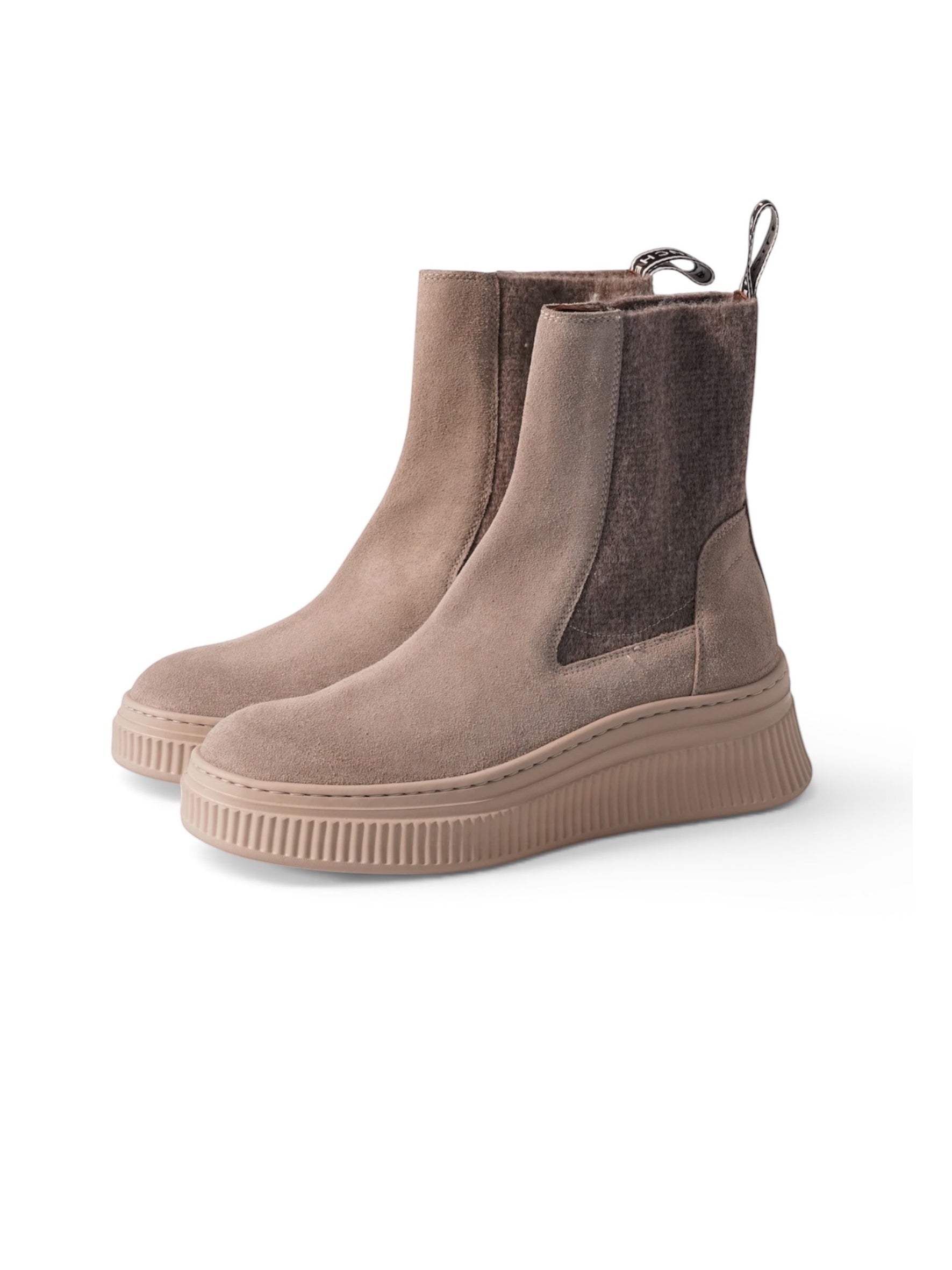 Taupefarbene Voile Blanche Chelsea-Boots aus Veloursleder und Wollfilz mit Plateausohle
