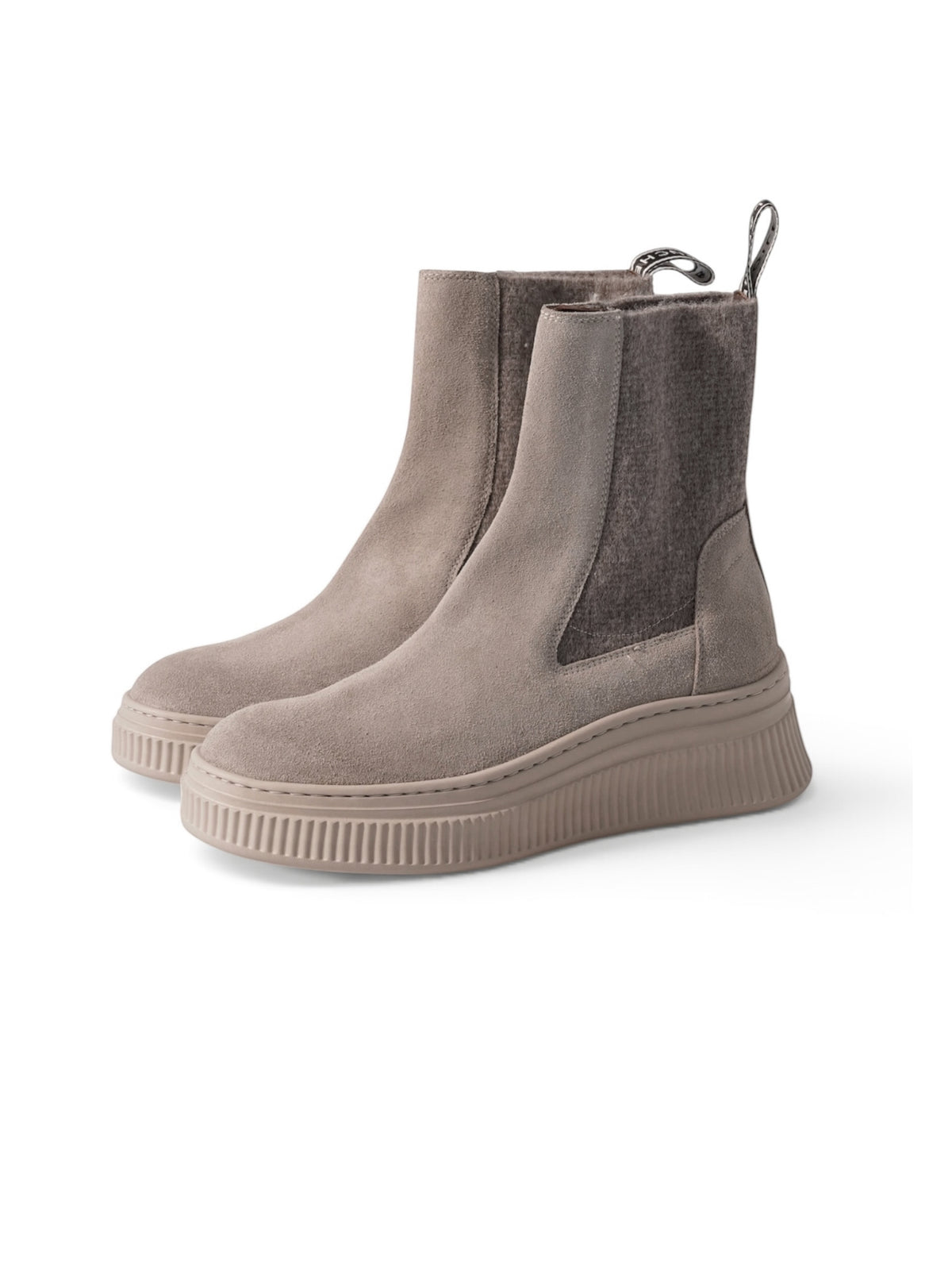 Taupefarbene Chelsea-Boots von Voile Blanche aus Veloursleder und Wollfilz