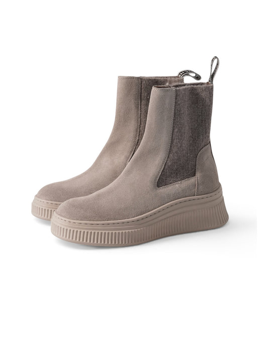 Taupefarbene Chelsea-Boots von Voile Blanche aus Veloursleder und Wollfilz