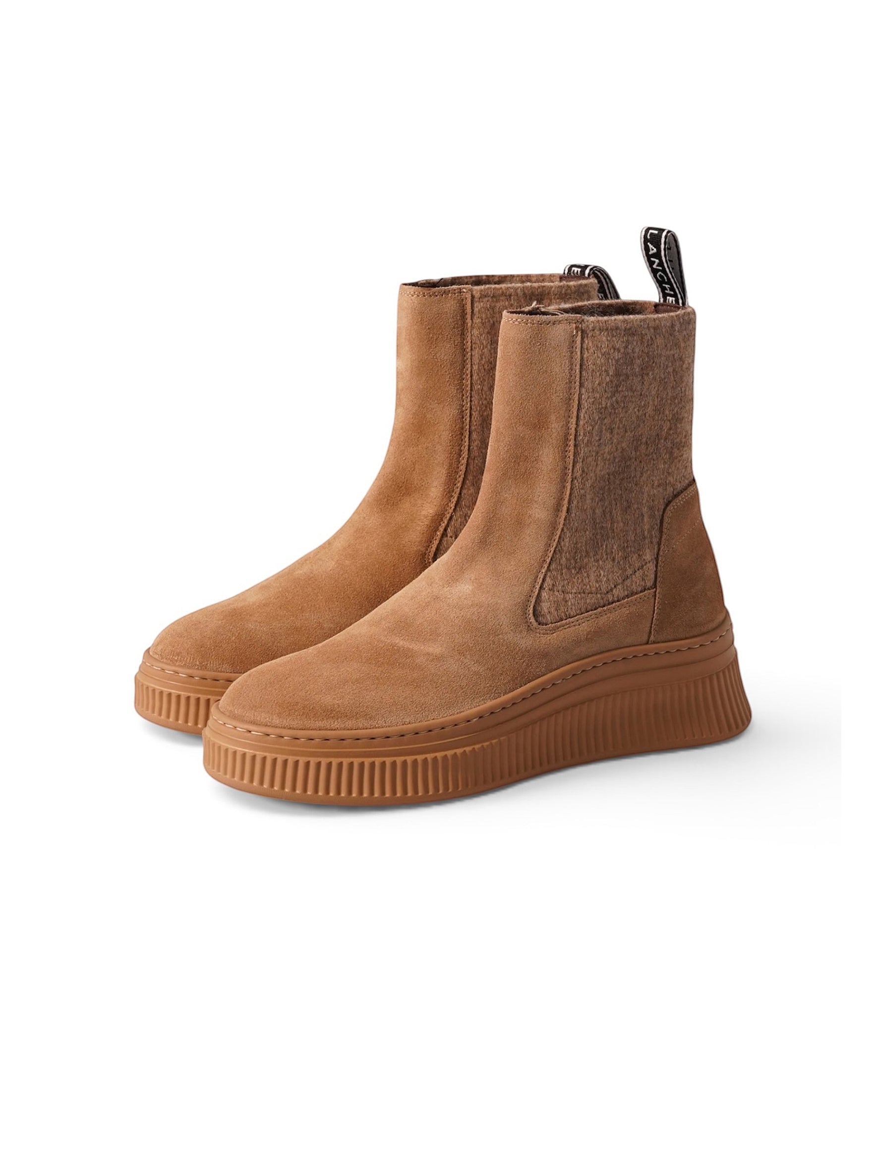Camelfarbene Voile Blanche Chelsea-Boots aus Veloursleder und Wollfilz mit Plateausohle