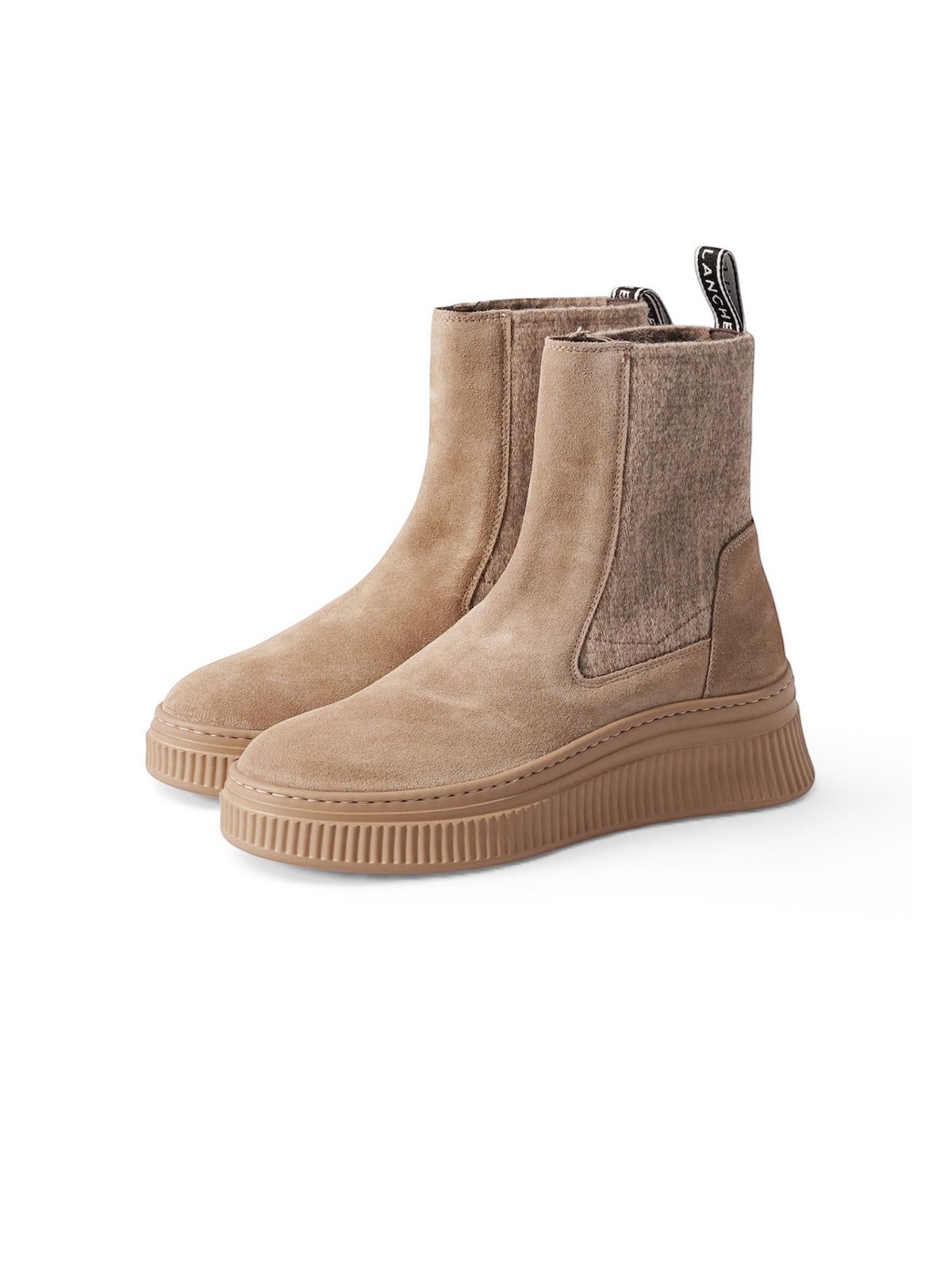 Camelfarbene Chelsea-Boots von Voile Blanche aus Veloursleder und Wollfilz