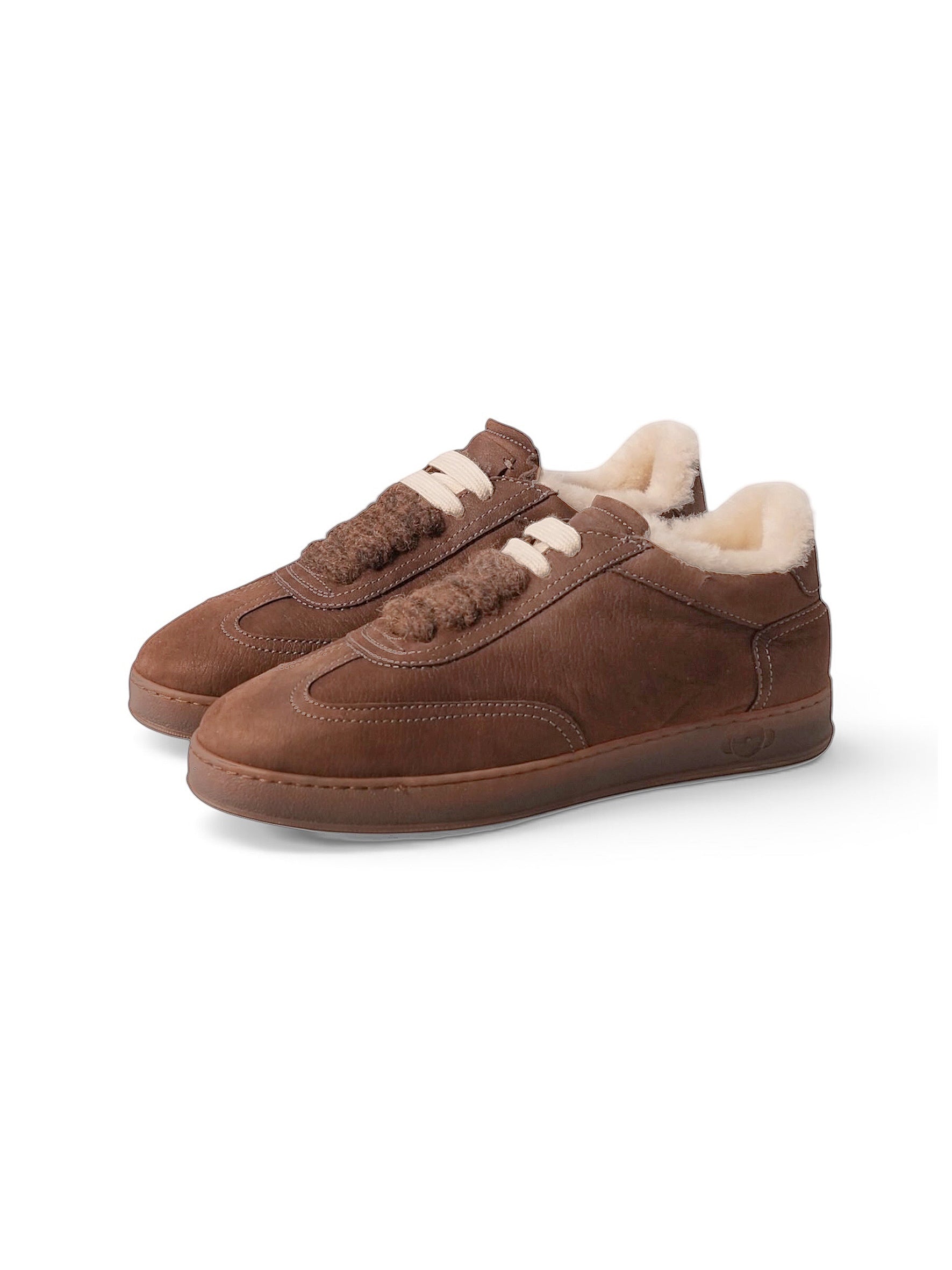 Brauner Leder-Sneaker mit Lammfell-Fütterung von Soldini
