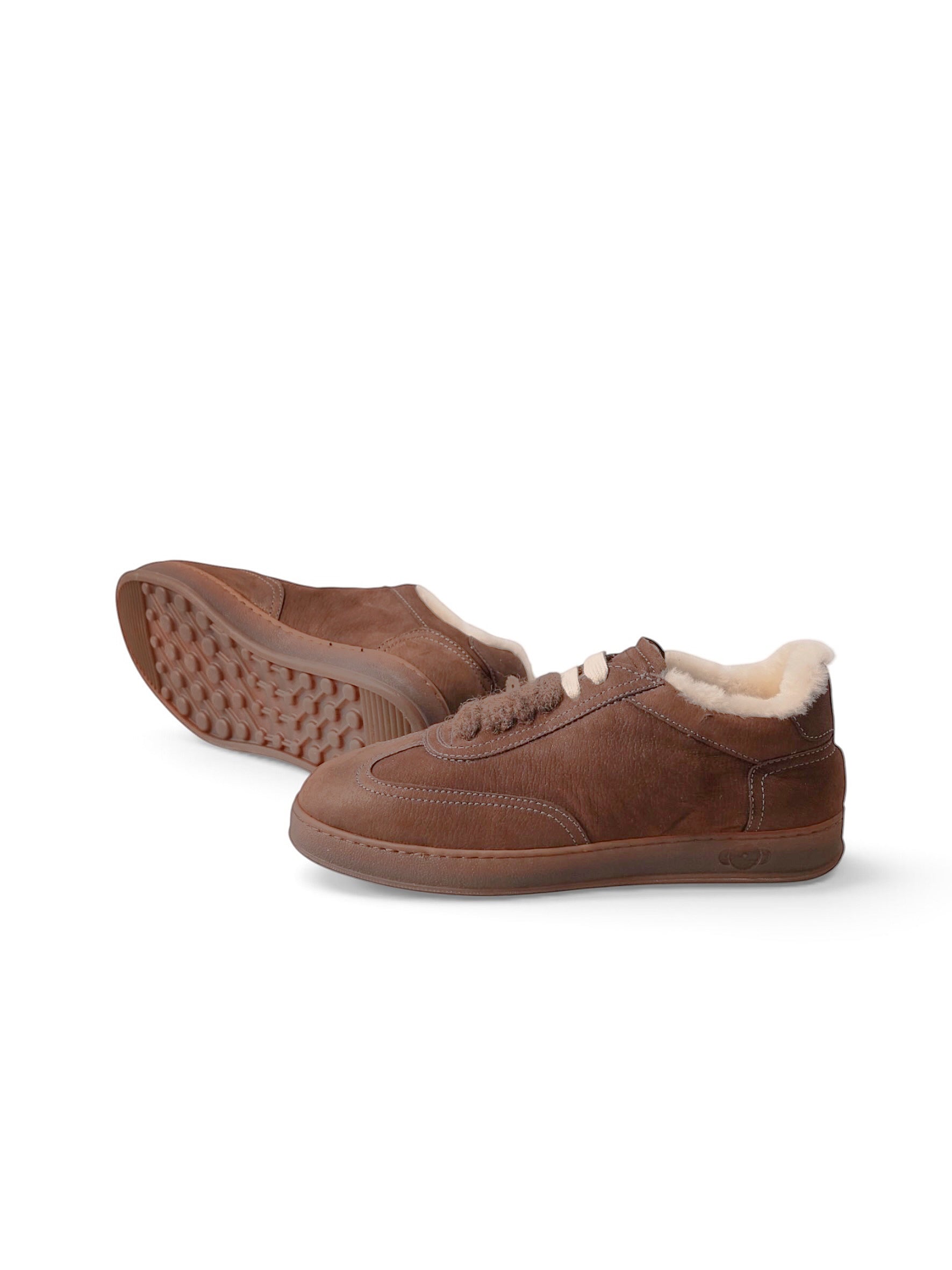 Brauner Leder-Sneaker mit Lammfell-Fütterung von Soldini – Ansicht 2
