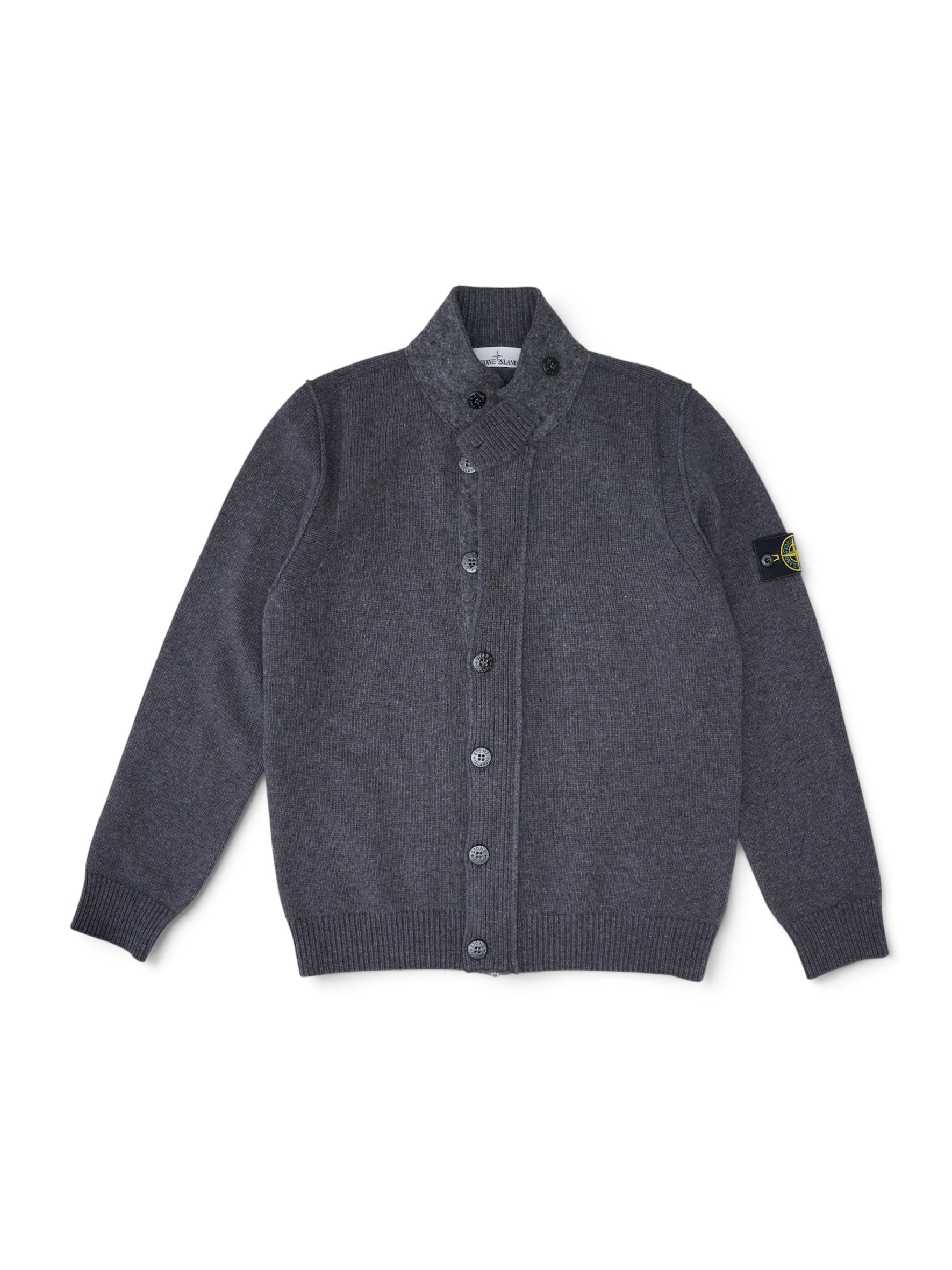 Anthrazitfarbener Strick-Cardigan mit Zip und Knopfleiste von Stone Island – Ansicht 2
