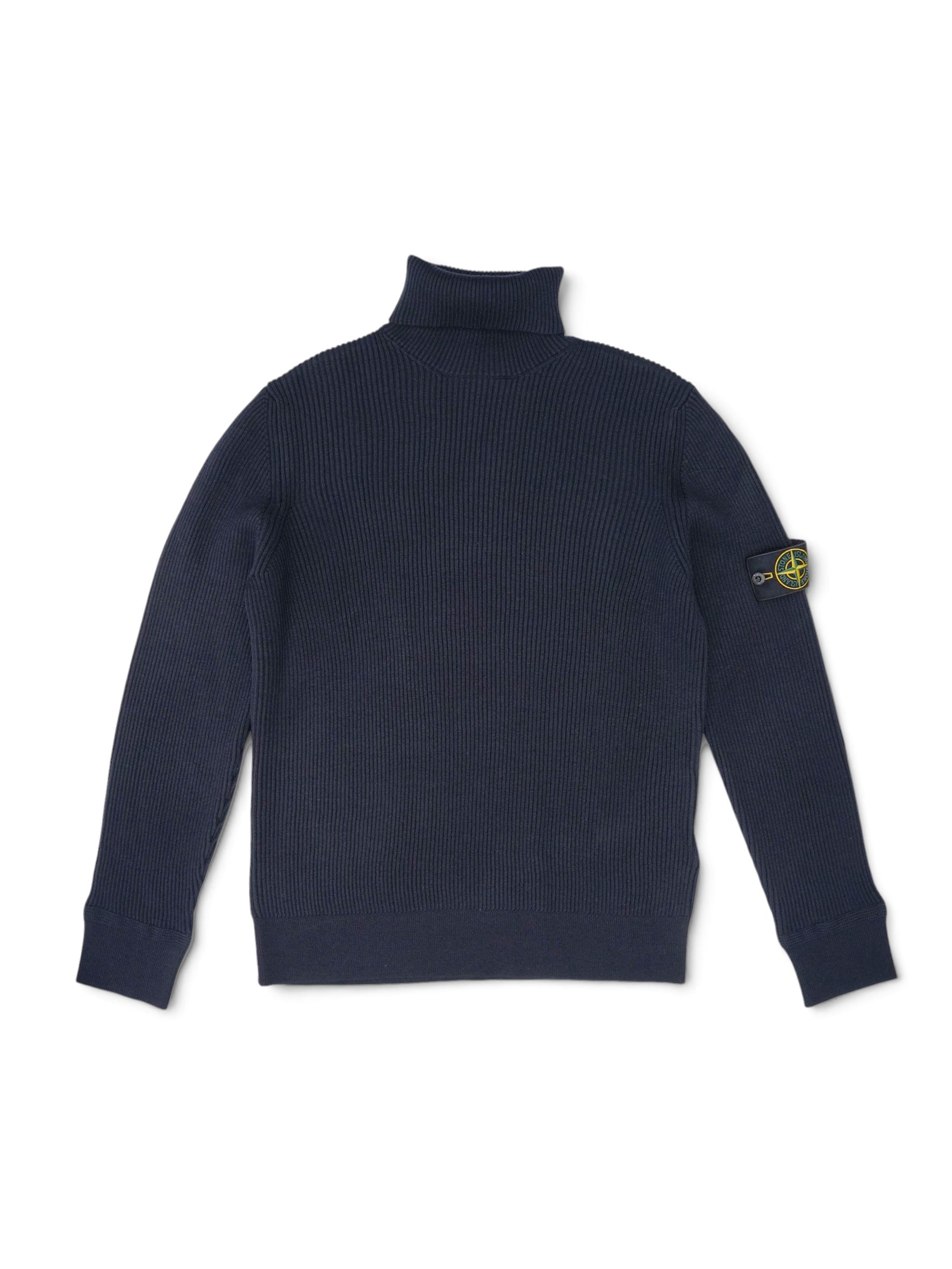 Dunkelblauer Rollkragenpullover aus Rippstrick von Stone Island – Ansicht 3