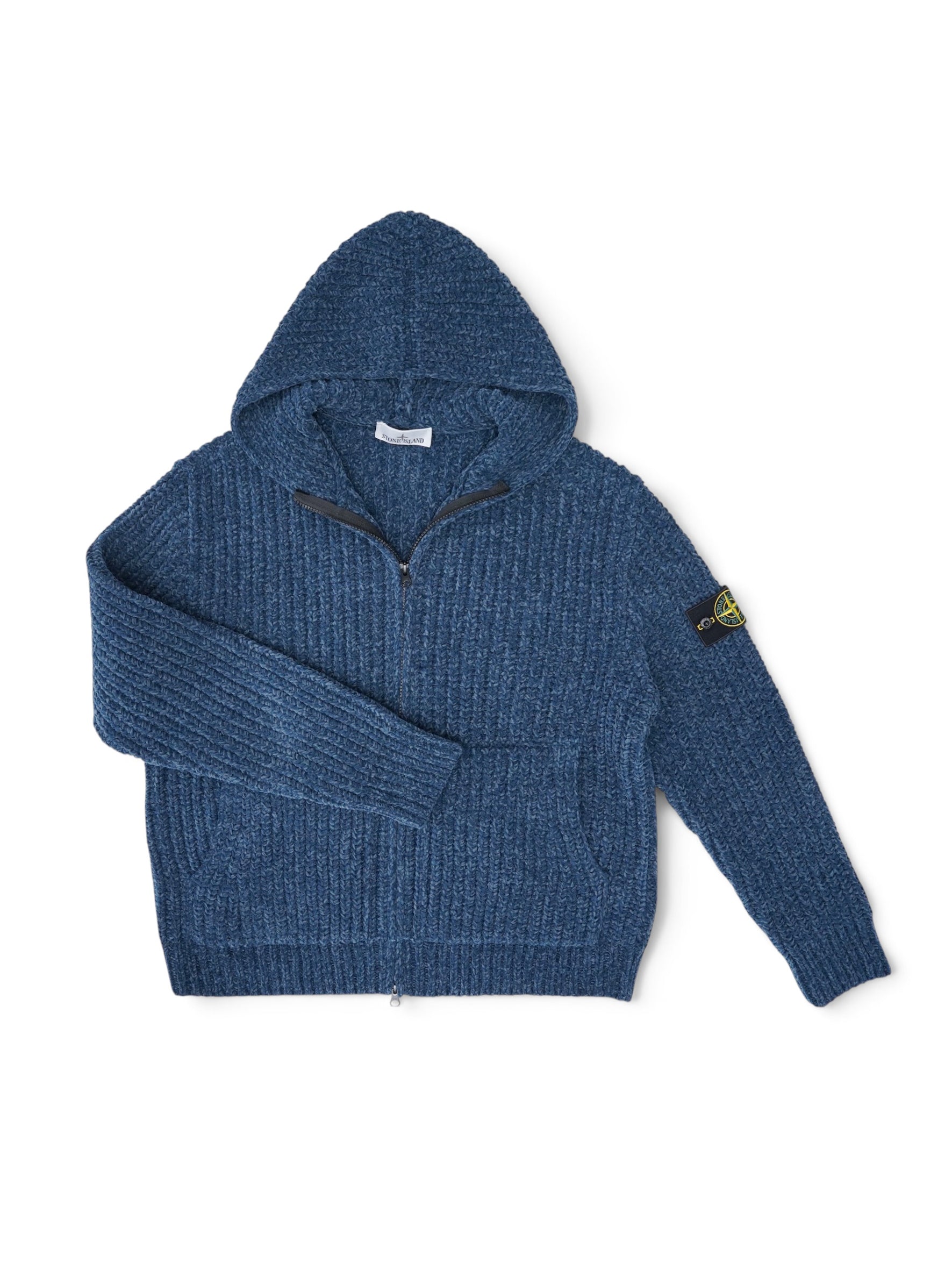 Indigoblaue Chenille-Strickjacke mit Kapuze von Stone Island