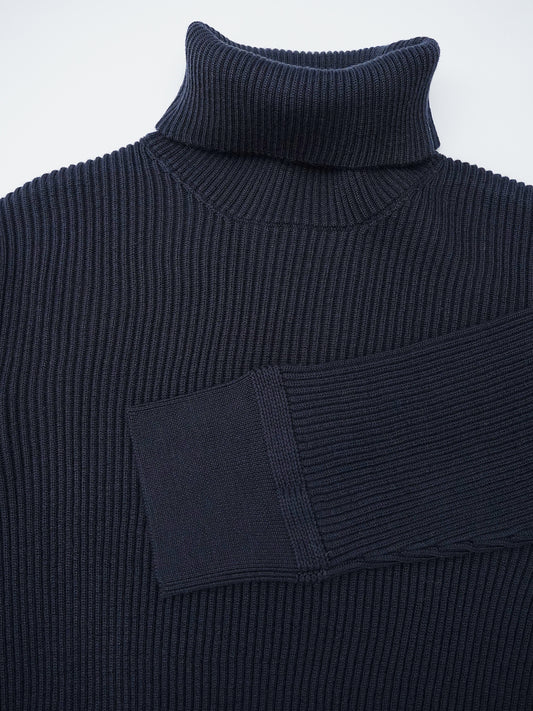 Dunkelblauer Rollkragenpullover aus Rippstrick von Stone Island – Ansicht 4